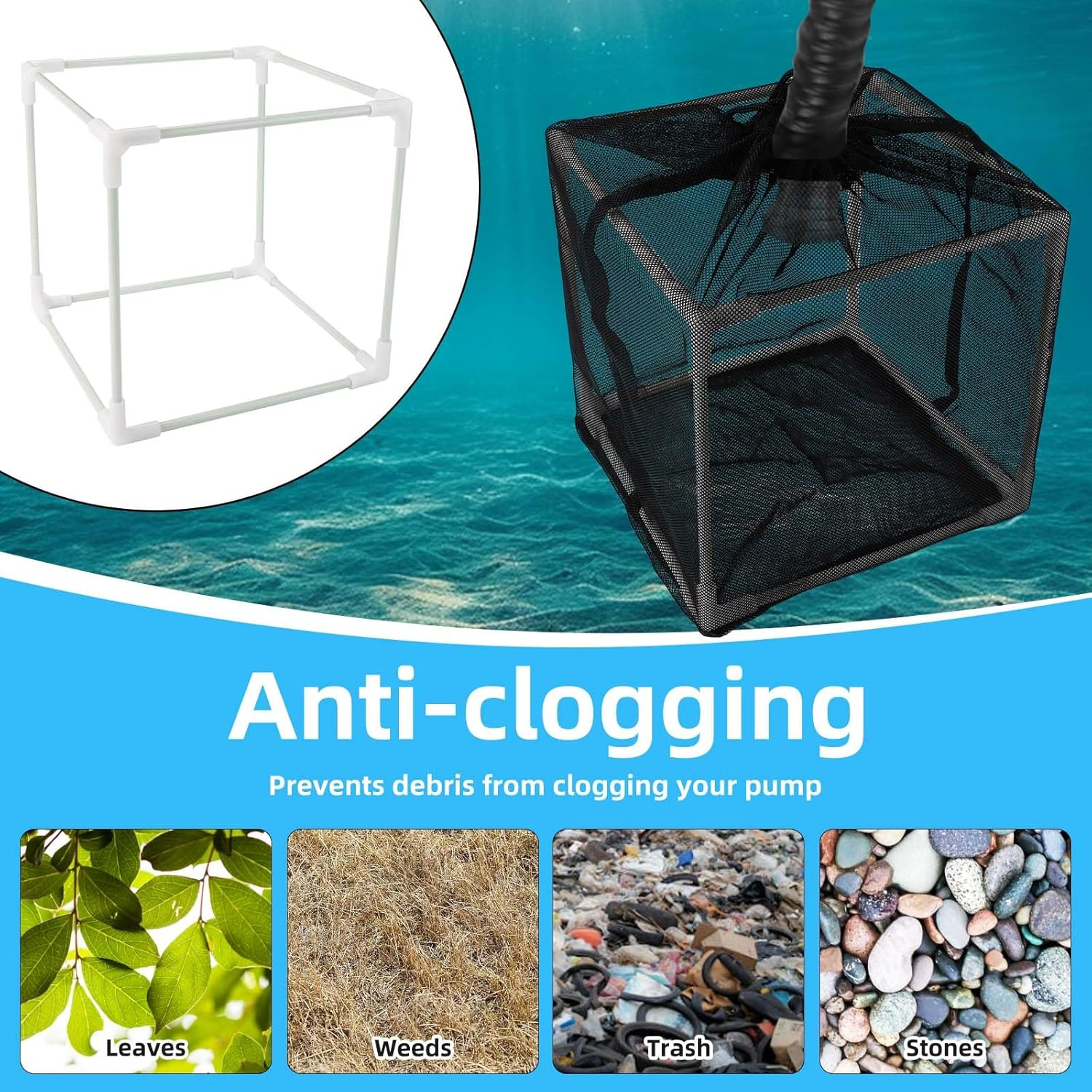 2Pcs Pond Filter Bag, 10 Inch Pump Barrier Bag Mesh Water Pump Cover anti Clogging Pond Filter Cube Media Box Basket for Outdoor Water Fish Ponds Waterfalls image number 5
