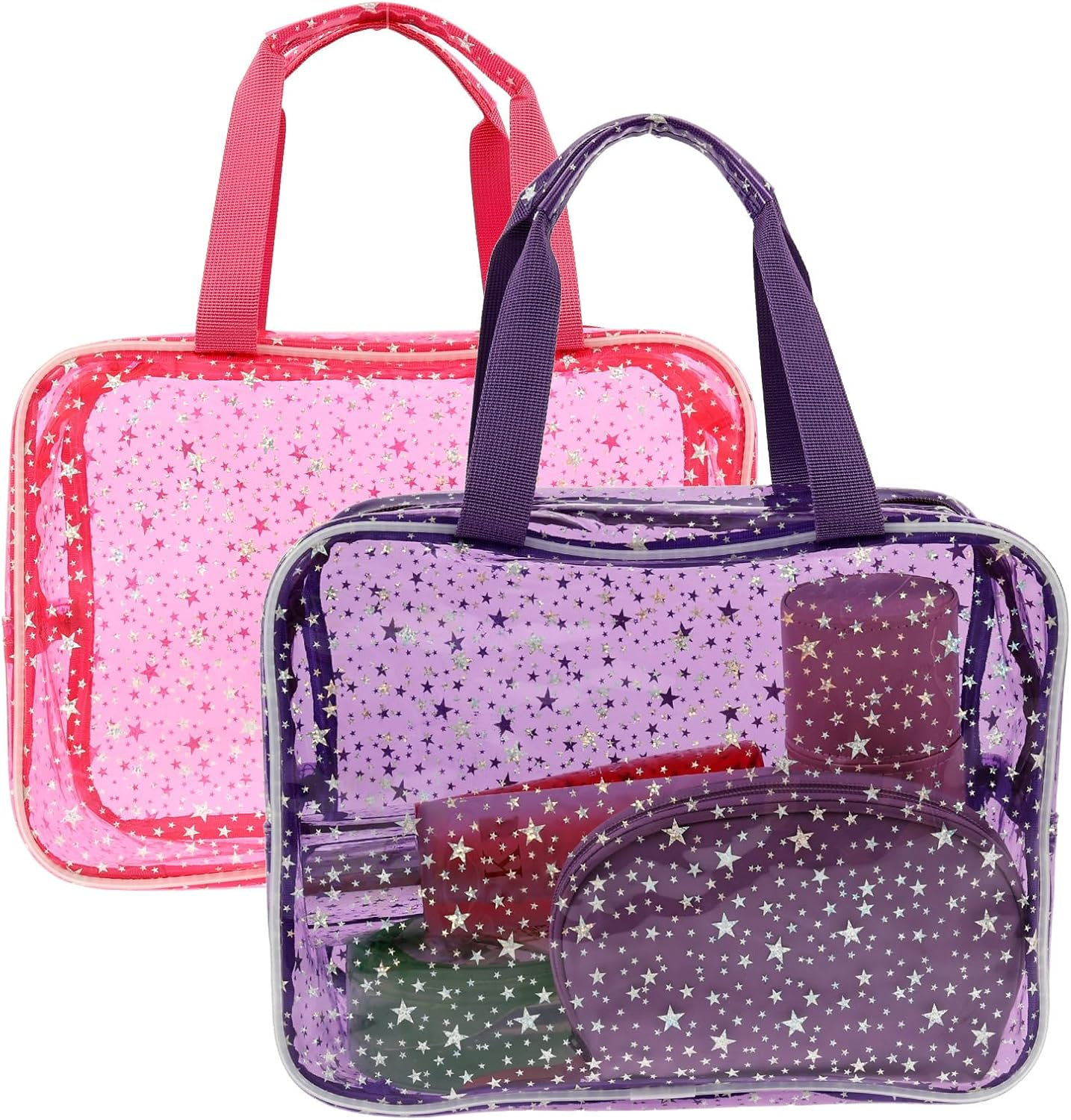 Rdjeokf 2 Pcs Clear Toiletry Bag, PVC Clear Makeup Bag with Handles, Portable Waterproof Travel Makeup Cosmetic Organizer, Carry on Airport Airline Compliantbag for Traveling Men Women image number 5