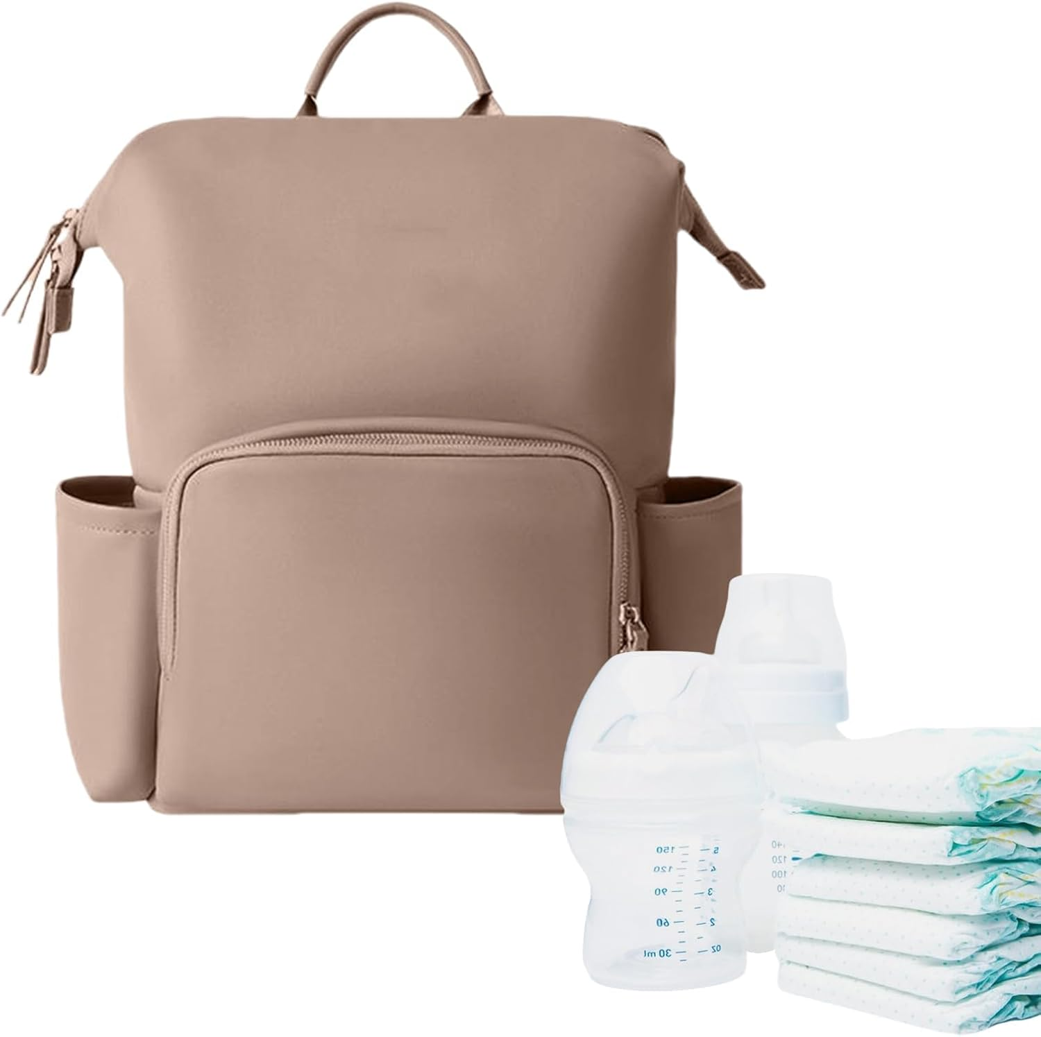 Diaper Bag Leather | Travel Baby Bag | PU Leather Diaper Backpack Waterproof Reinforced Zippers Pockets Organizer for Laptop for Mom