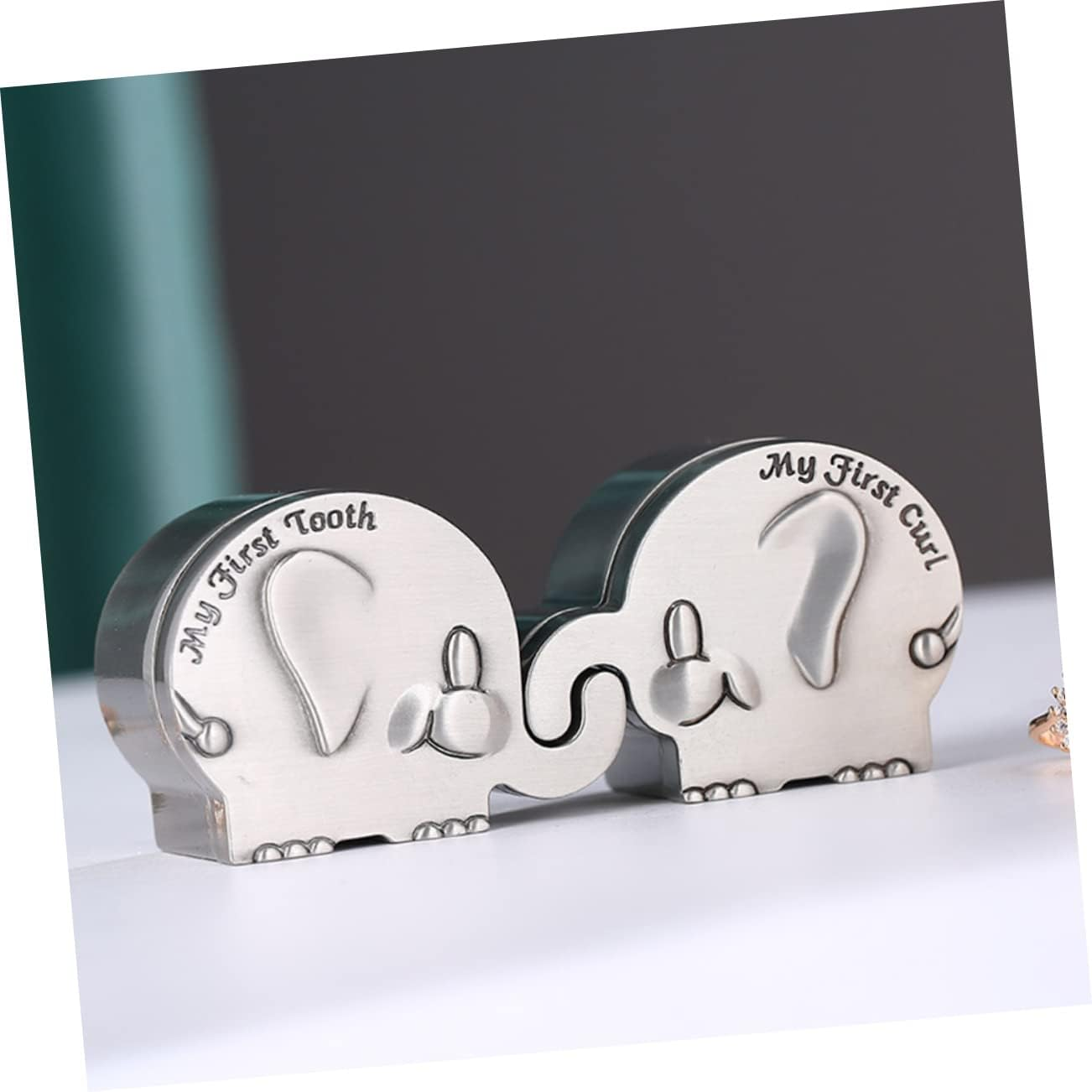 ERINGOGO Fetal Hair Collection Box Elephant Shape First Tooth and Curl Keepsake Box Silver Shower image number 1