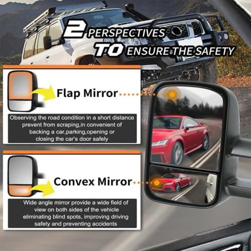 Pair Black Manual Extendable Towing Mirrors Manual Folding Tow Mirrors Electric Upper Flat Mirror (Toyota Hilux 2005-2016 without Indicators) image number 6