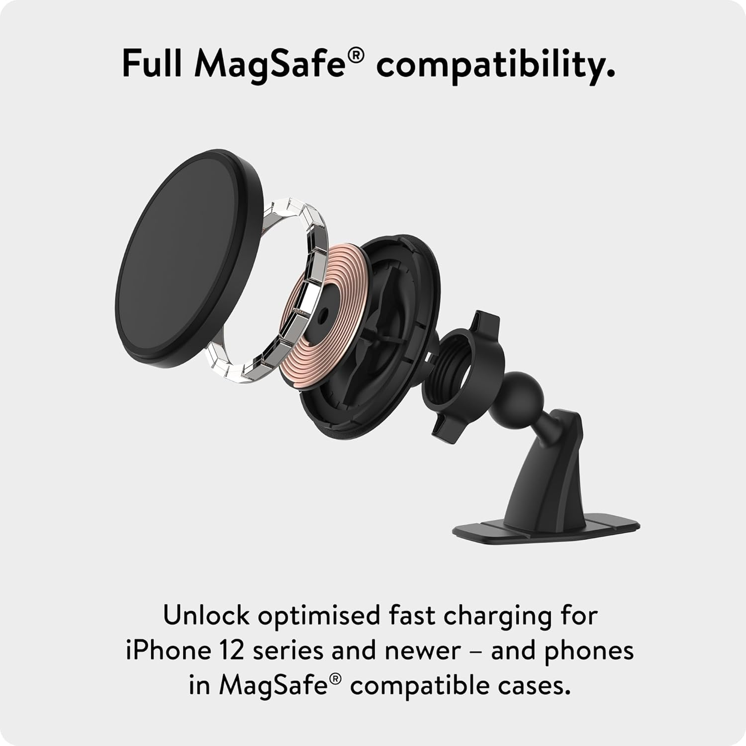 Mous Magsafe and Pixelsnap Compatible Dashboard Mount for Wireless Charging Car Dashboard Mount Compatible with Iphone 17/16/15/15/14/13/12, Pixel 10 Series Phones image number 3