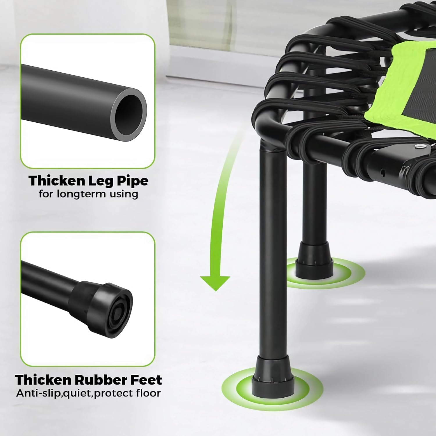 Green Quiet Bungee Rebounder with Adjustable Handle &ndash; Noiseless Cardio Trampoline for Adult Fitness, Home Workout & Low-Impact Exercise image number 6