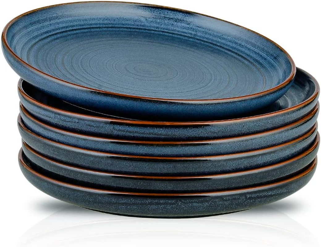 HVH Porcelain Dinner Plates Set of 6, 10.25 Inch Ceramic Plates Set, Large Dinner Plates Set for Dinner, Salad, Ceramic Dinner Plates, Healthy Dinner Plates Set of 6, Farmhouse Style (Black)