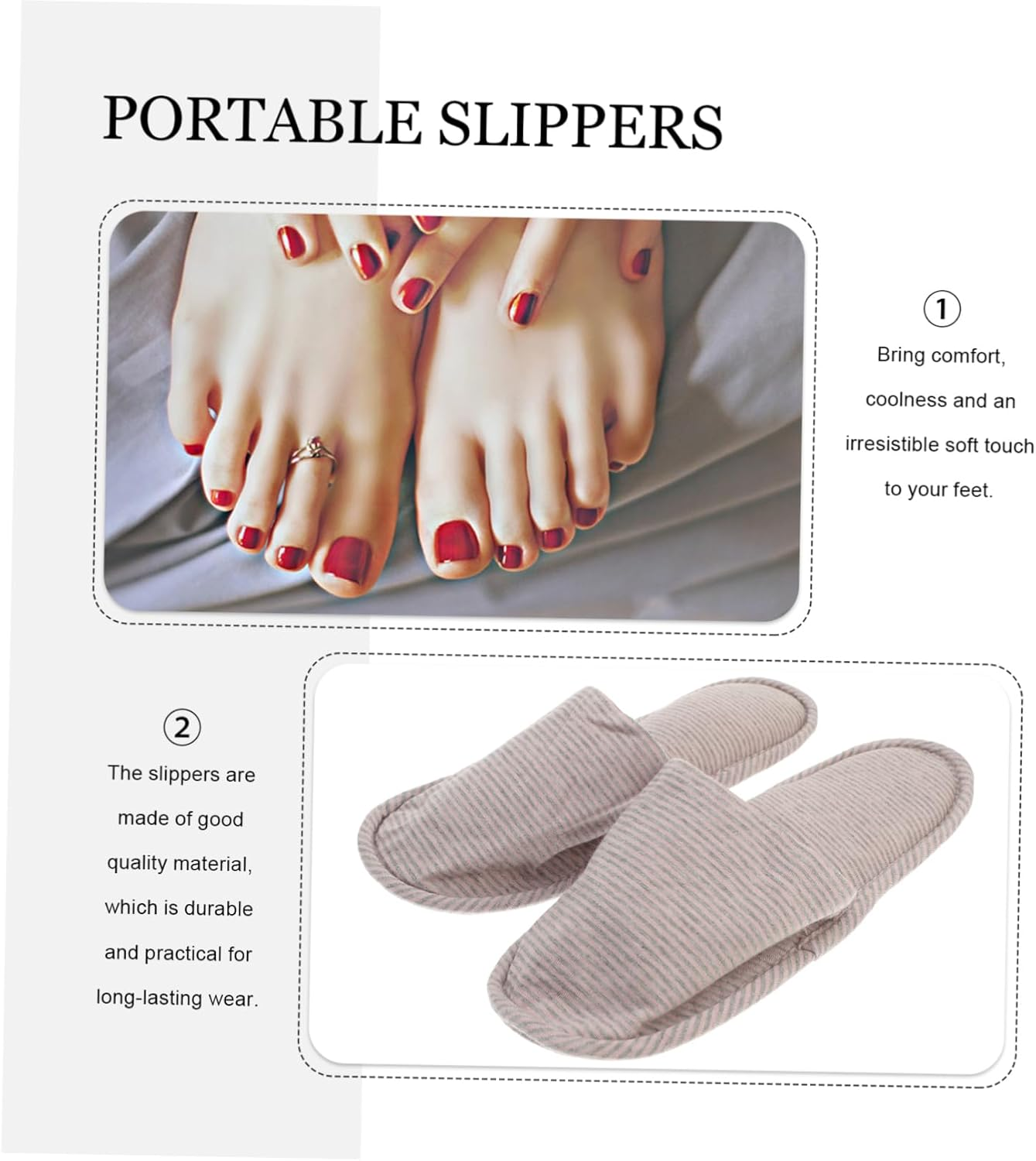 1 Pair Portable Foldable Slippers Storage Bag Lightweight Cotton Slippers Open Toe Soft Sole Suitable for Hotel and Travel White image number 4