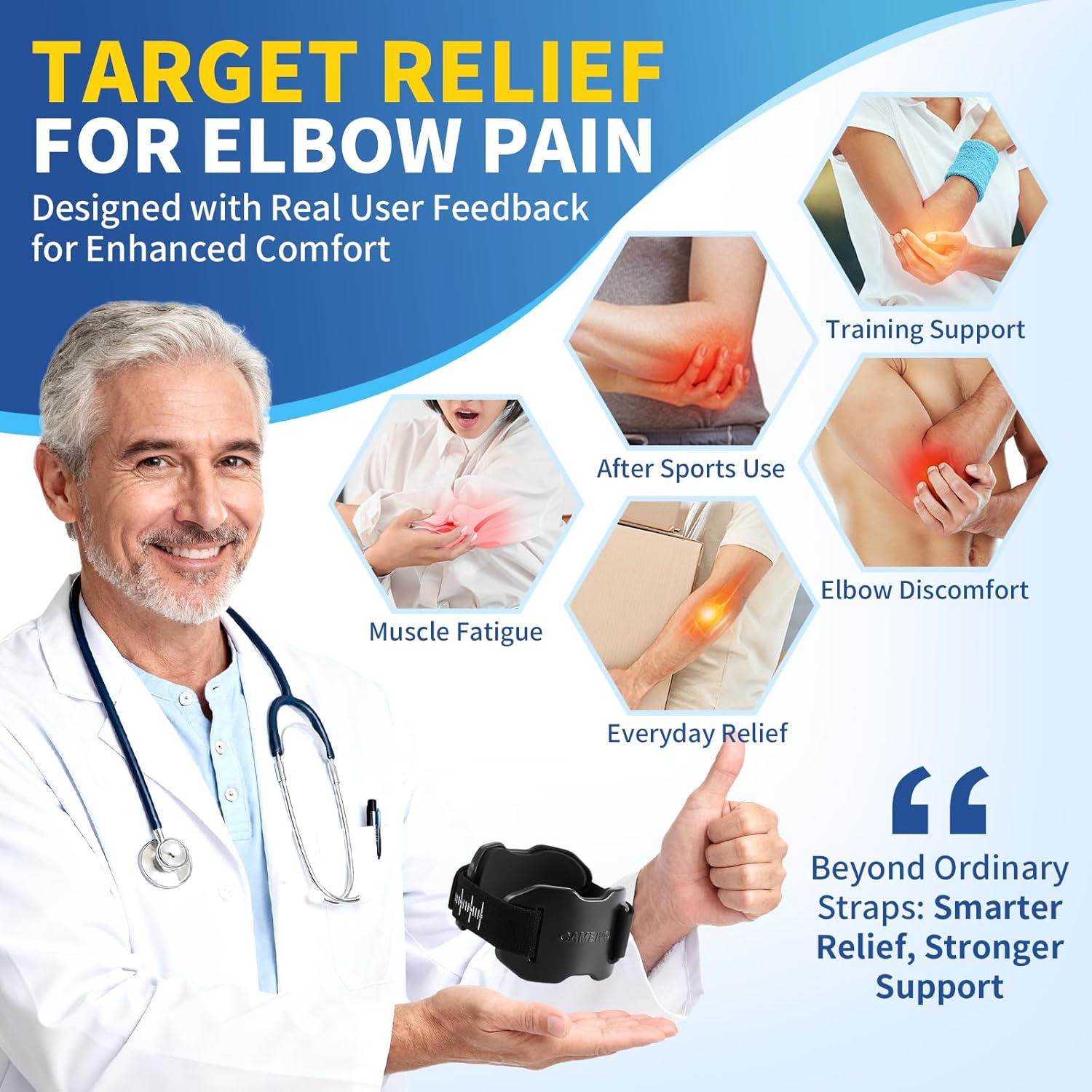 CAMBIVO Elbow Brace for Tendonitis and Tennis Elbow Relief, Adjustable Tennis Elbow Strap & Forearm Brace for Men and Women, Golfers Elbow Brace, Arm Support for Pain Relief & Recovery