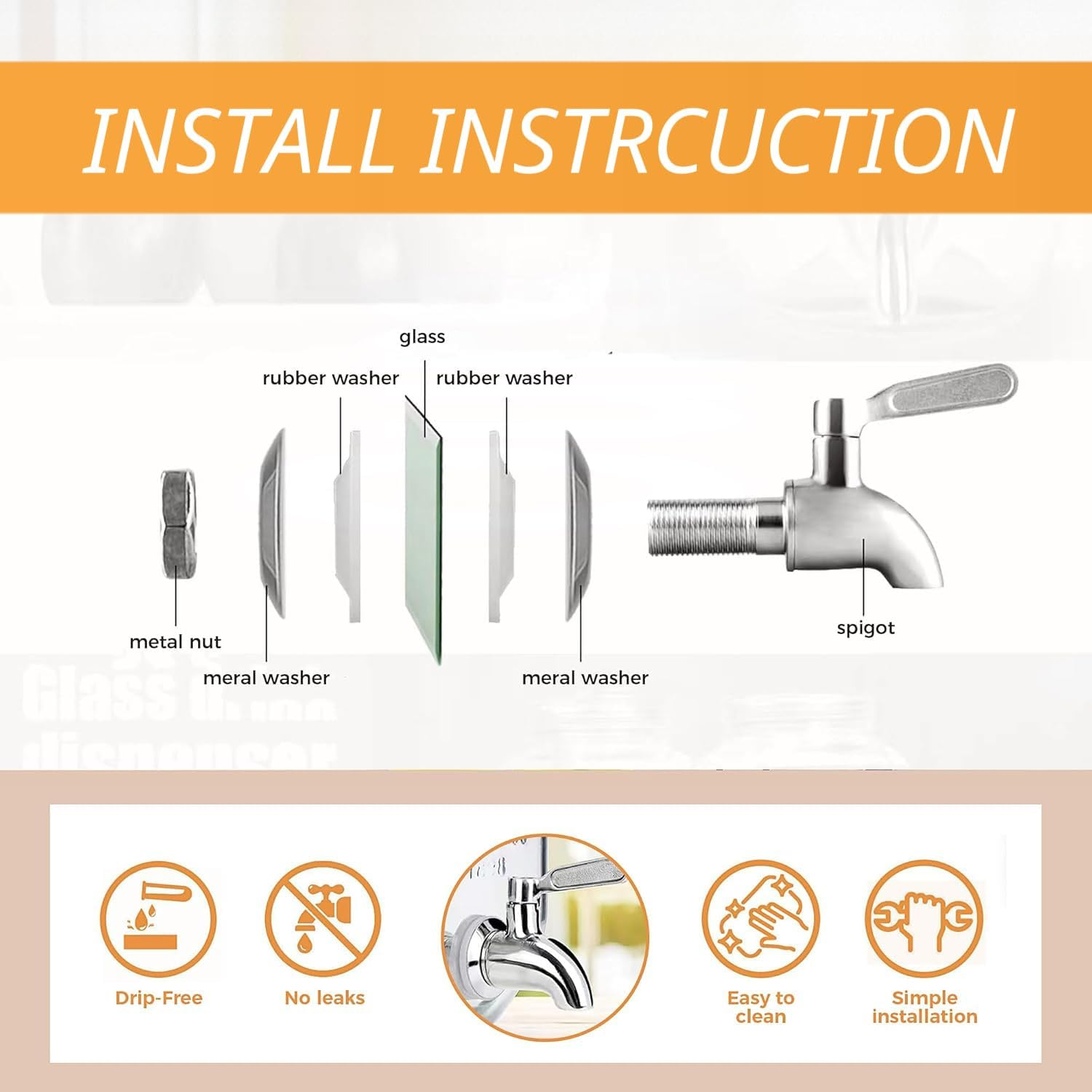 Deefongo 2 X 4L Glass Beverage Dispensers with Stand, Beverage Dispensers, Glass Water and Juice Dispensers with Spigot for Sparkling Juices, Water, Homemade Drinks, Parties, Weddings image number 6