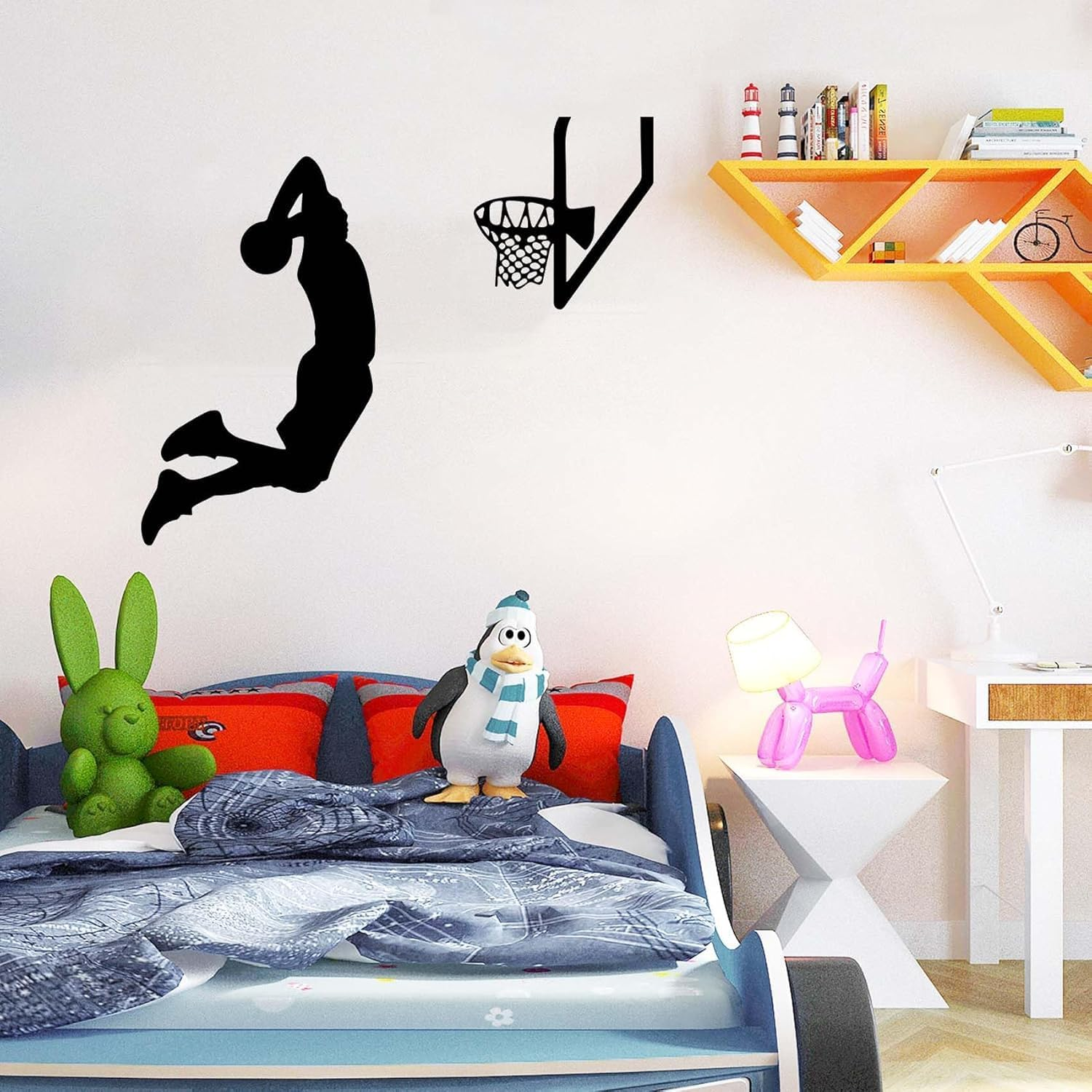 Basketball Silhouette Wall Decals - Slam Dunk Players Vinyl Stickers for Boys Room, Removable Sports Decor in Bedroom/Living Room, DIY Peel & Stick Home Art Decoration, 24X20.1 Inch image number 1