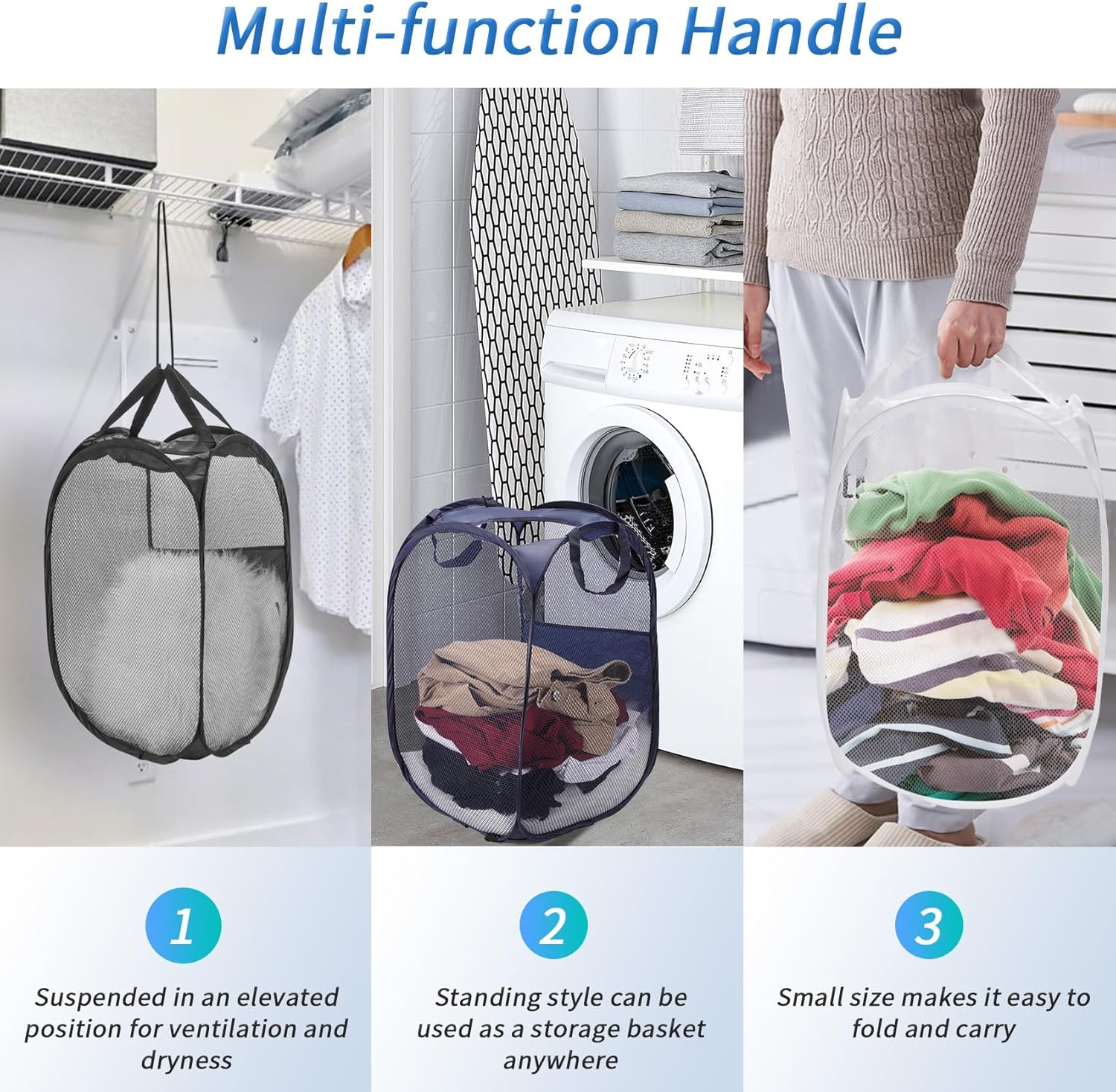 Annhua Collapsible Laundry Basket 75L Mesh Hamper with Handles, Portable Washing Bin with round Opening for Home, Travel & Bathroom - White image number 4