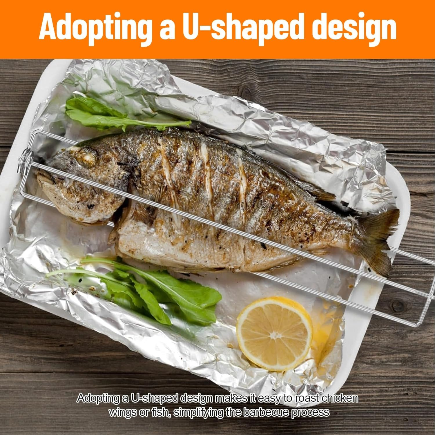 Lyfengdeam Chicken Wing BBQ Fork, Metal Grilling Rails, Wing Rails for Grilling Chicken Wings, U Shape Design Clamping Rails Flat Sticks Tool Set for Outdoor Picnic Camping Barbecue(4Pcs) image number 4