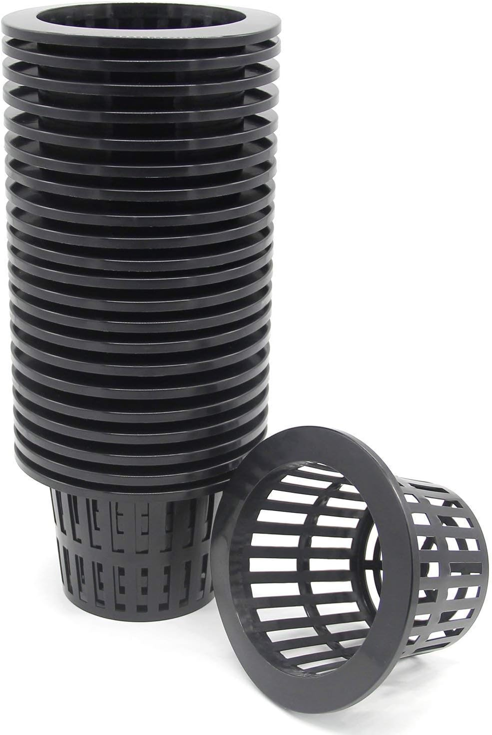 Coolrunner 25 Pack 4 Inch Garden Net Cups Pots, Plastic Plant Nursery Pots, Slotted Mesh Wide Lip round Heavy Duty Net Pot Bucket Basket for Hydroponics(Black) image number 5