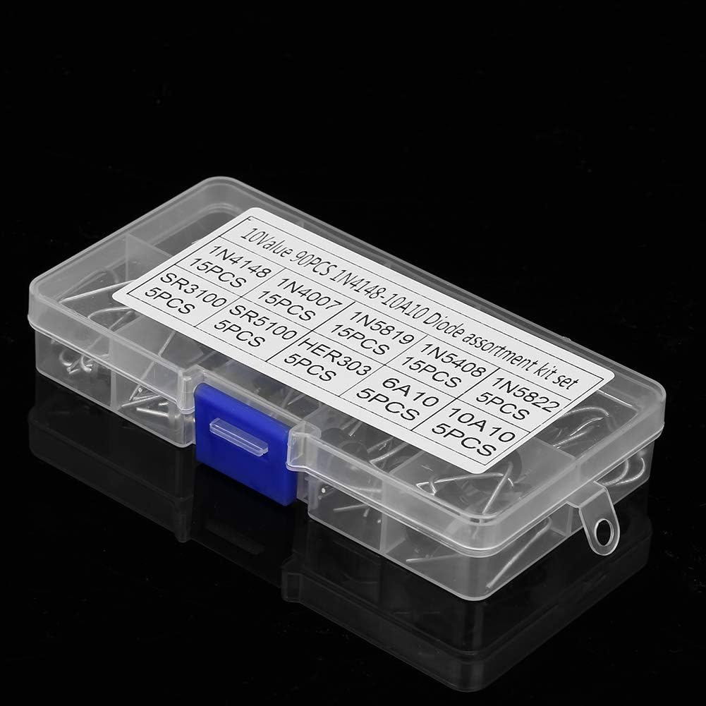 10 Values Rectifier Diode Assortment，90Pcs Electronic Diodes Rectifying Diodes，1N4148-10A10 Rectifier Diode Assortment Electronic Kit image number 2