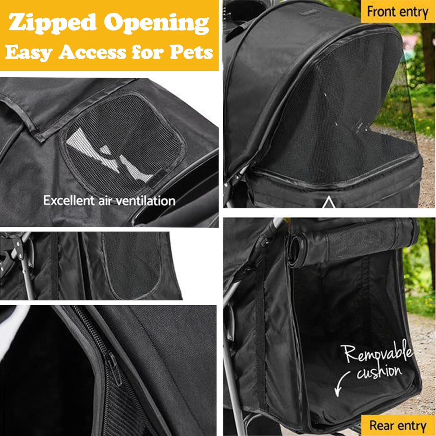 FURBULOUS Pet Dog Stroller, 4-Wheel Foldable Cat Dog Stroller with underneath Storage, Easy to Fold & Unfold, Cup Holder Handle 360&deg; Front Wheel Rear Wheel with Brake for Small Pets - Grey