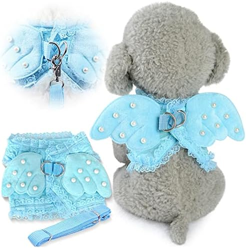 Kalevel Dog Harness for Dogs No Pull No Escape Female Male Comfortable Cute Blue Lace Angel Wings Leash Clip Pet Vest Harnesses