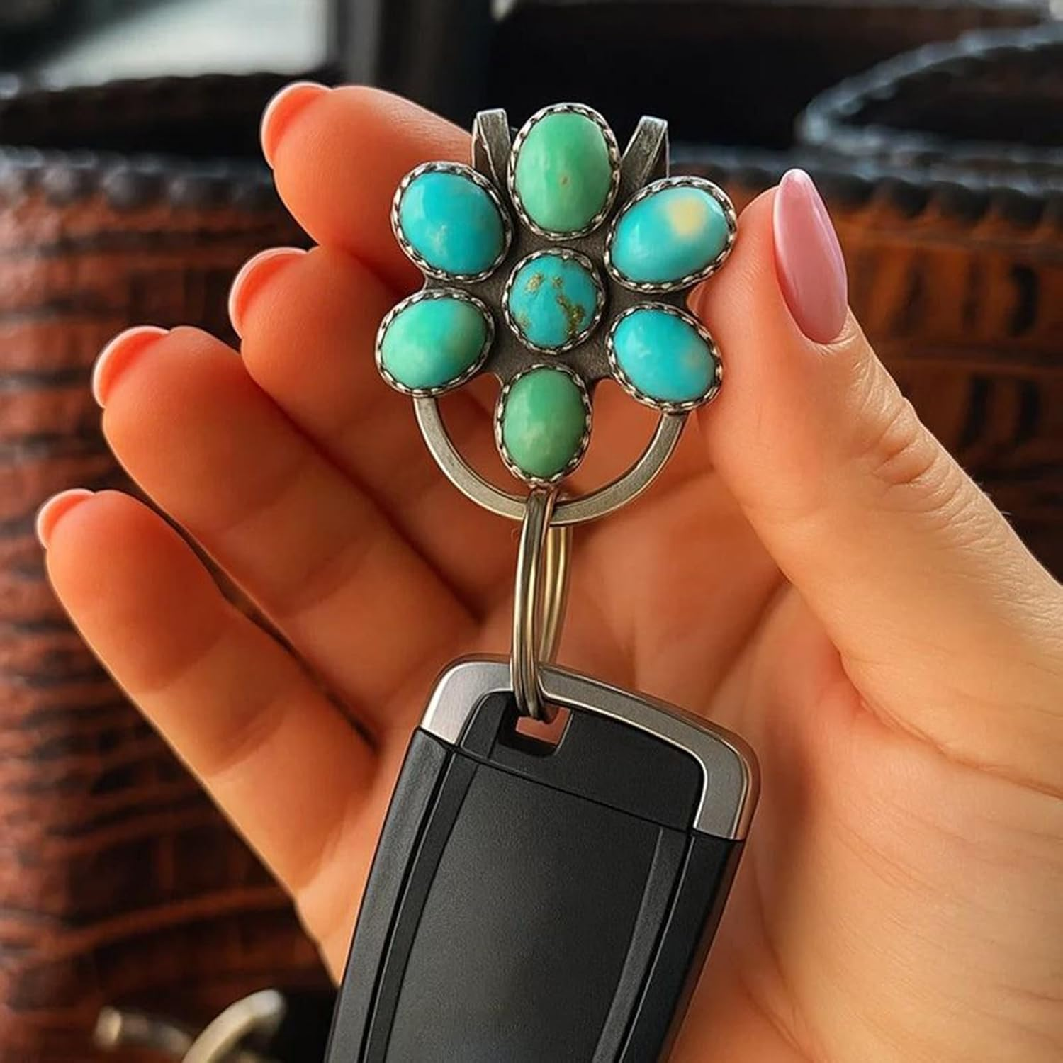 Turquoise Bag Clip for Purse | Bohemian Key Ring with Clip,Women Bag Accessory for School Desk Travel Daily Offices Car Jeans Birthday Party