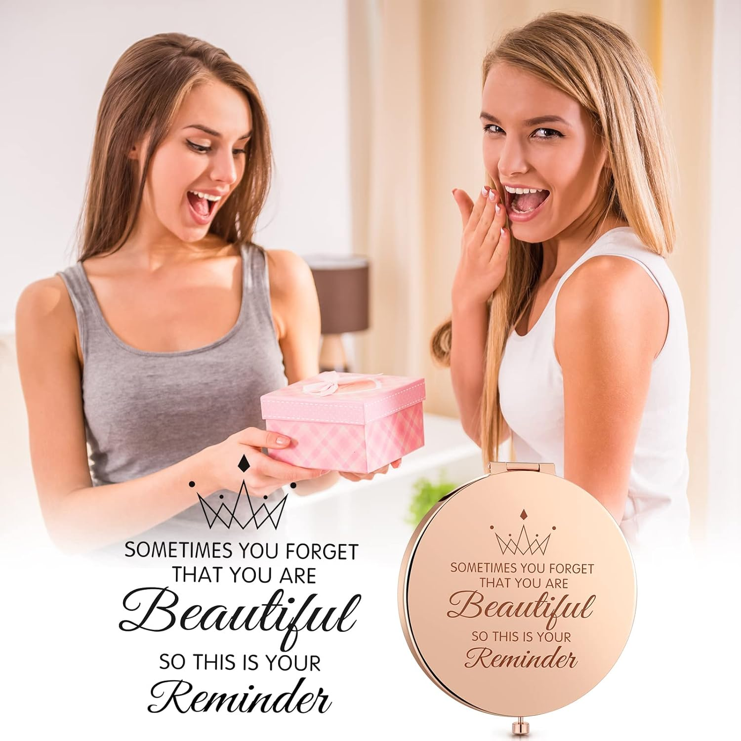 Chunful 4 Pcs Floral Pocket Mirror for Women Bulk Rhinestone Rose Gold Compact Mirror Vintage Engraved Pocket Makeup Double Sided with 1X/2X Magnifying for Bridesmaid Wedding Gifts image number 2