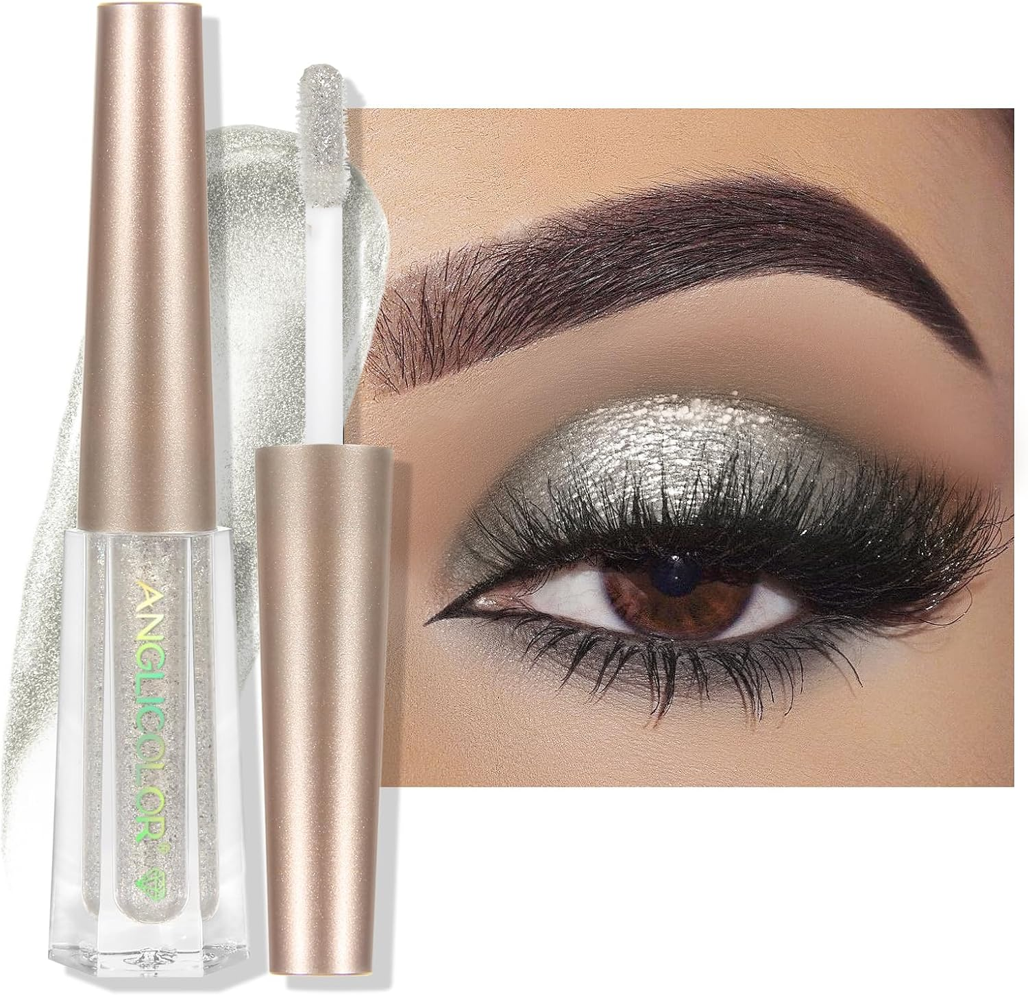 Anglicolor Eyeshadow,Liquid Glitter Eyeshadow,Highly Pigmented Glitter Gel Diamond Eyeshadow, Liquid Eyeshadow & Eyeliner Blendable Shimmer Eyes Makeup,Vegan (#7 Silver) - 05 image number 7