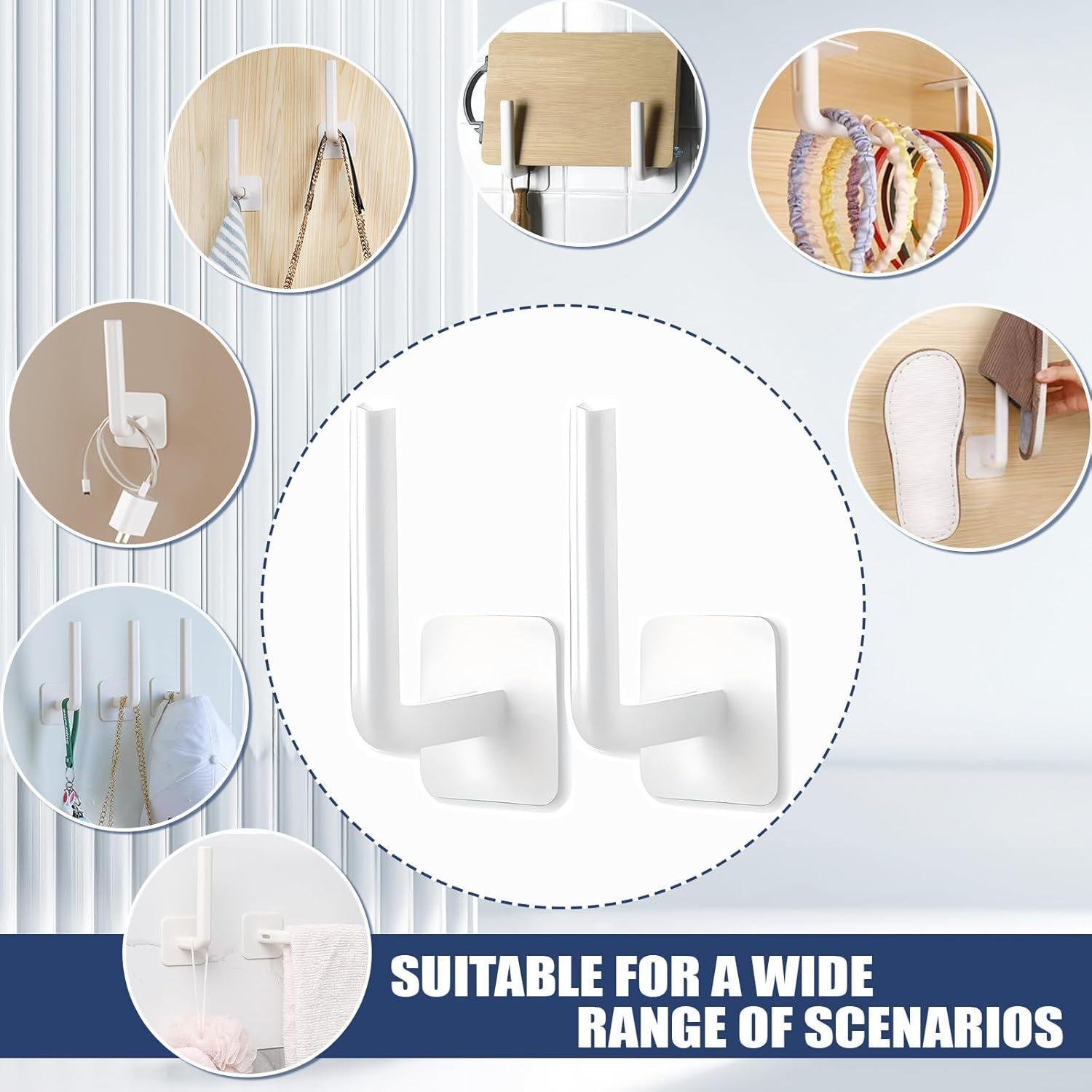 4 Pcs Curtain Holders, Self-Adhesive Hooks, L-Shaped Curtain Holdbacks, No Drill Curtain Pull Backs for Kitchen Living Room Office White image number 5