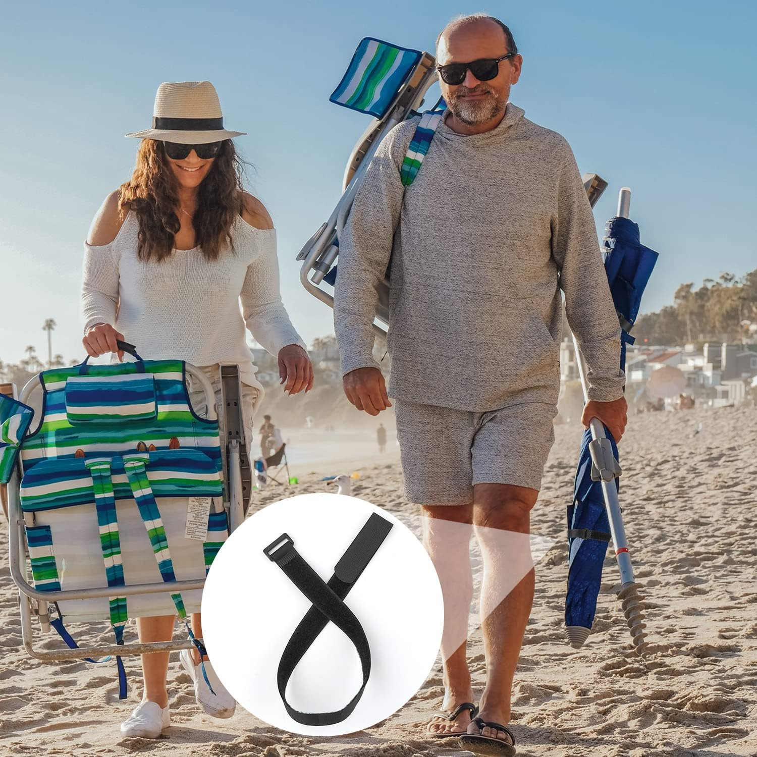 KINBOM 6 Piece Umbrella Strap Clip for Parasol Reusable Umbrella Strap Hook and Loop Strap for Adjustable Parasol Clip Nylon Parasol Accessories image number 3