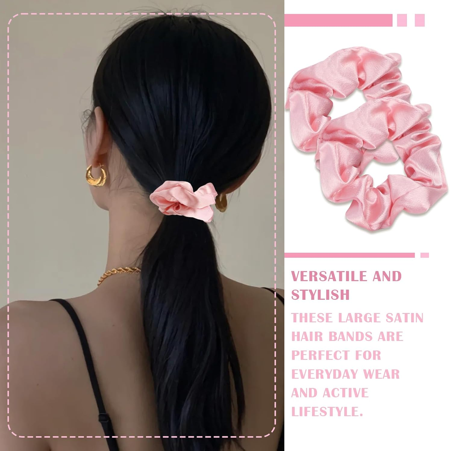 FERCAISH Pack of 5 Satin Hair Bobbles, Scrunchies Silk, Large Velvet Hair Bobbles, Elastic Hair Bands, Thick Hair Scrunchies for Women and Girls (Black) image number 5