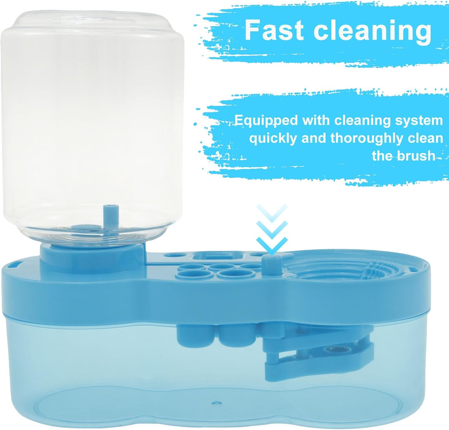 MABCIRY Paint Brush Cleaner with Water Circulation Tool, Paint Tray, Rinser with Drain and Brush Holder - Painting Station for Acrylic Watercolor (Blue)