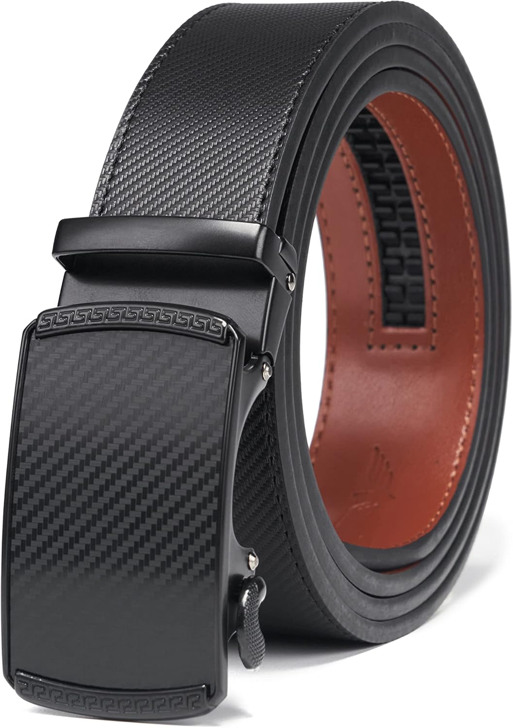 Hihawk Men'S Ratchet Belt with Slide Buckle, Genuine Leather Adjustable Click Belt, Trim to Fit, 26 Inch to 45 Inch