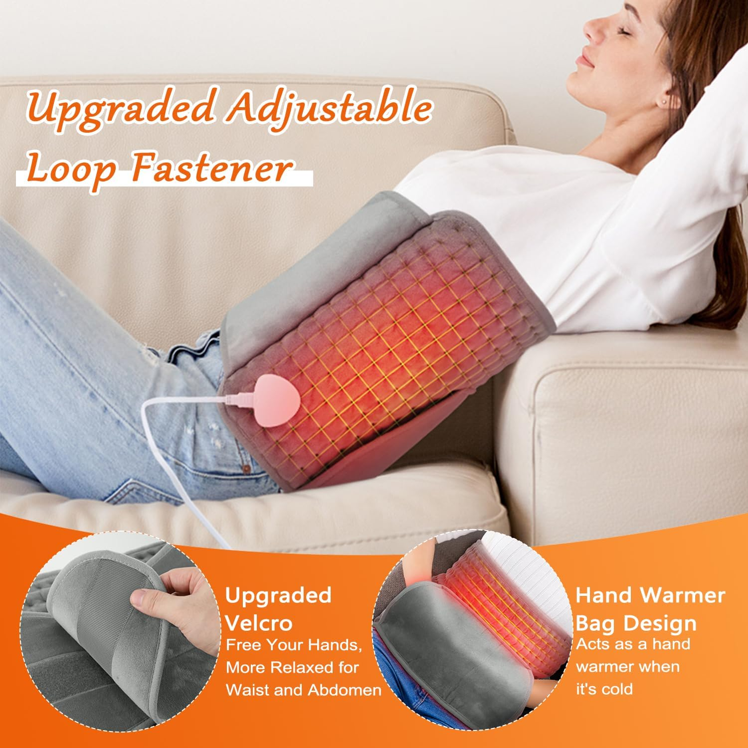 Necomi Heating Pad for Back Pain Relief, 30 X 125 Cm Fast Electric Heating Pad with 10 Heat Settings, 4 Timer Options, Soft Machine Washable Electric Heating Pad with Velcro & Pockets for Abdominal Neck & Shoulder Pain, Fast Heating