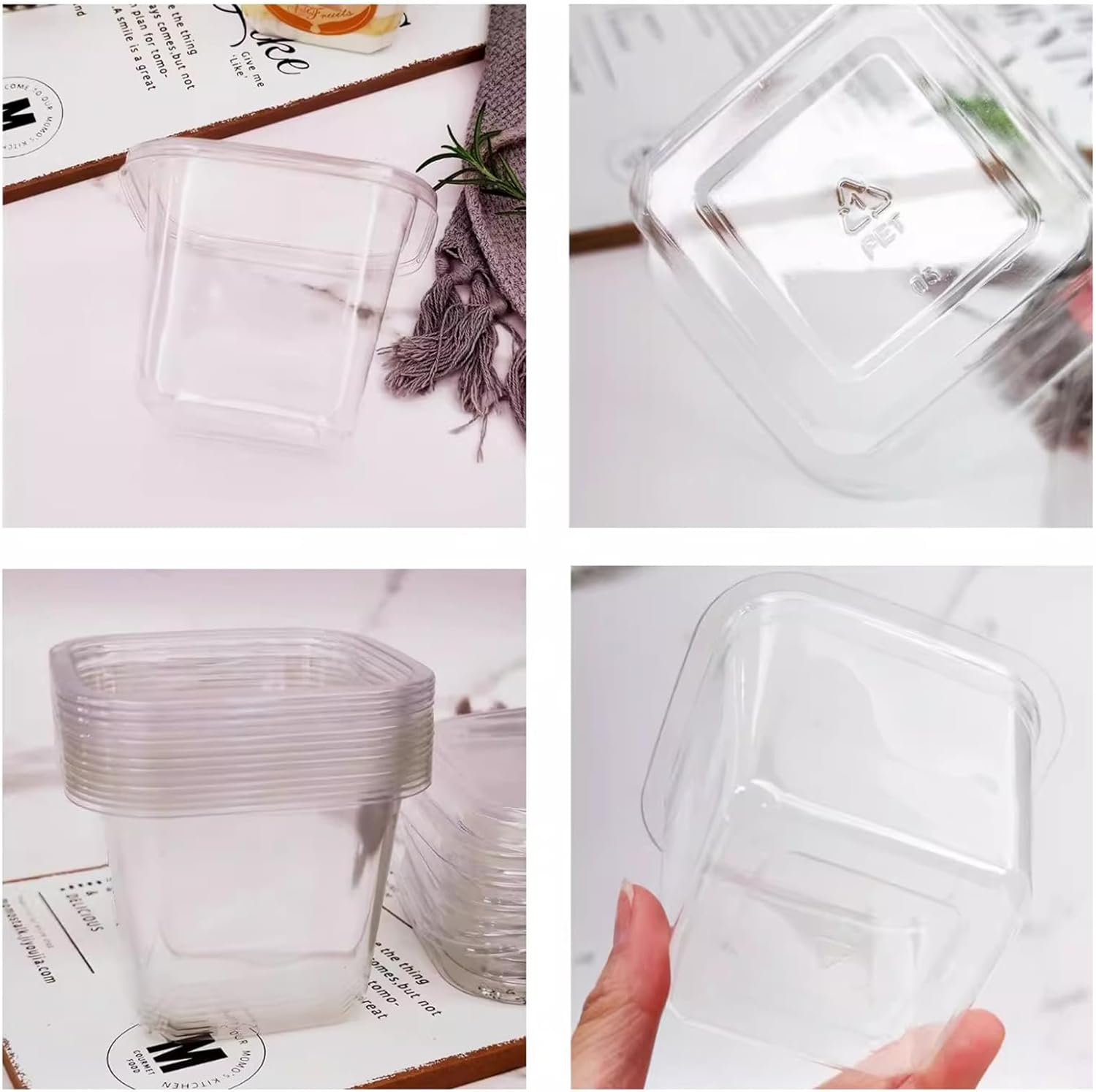 50 Pack 12Oz/400Ml Square Dessert Cups, Reusable Dessert Cups Clear Dessert Cups with Lids and Spoon (50 Set - 12Oz) image number 1