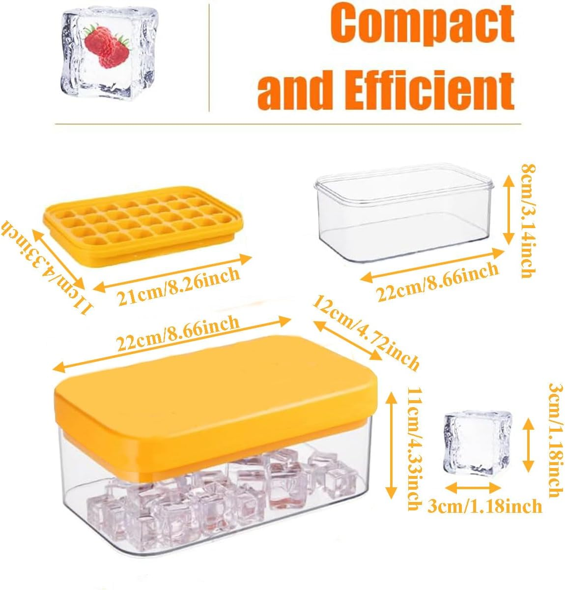 Ice Cube Tray with Lid and Bin, 28 Pcs Ice Trays for Freezer, Food Grade Plastic Ice Cube Mold, Easy Release & Stackable Ice Contrainer with Ice Scoop, for Drinks, Cocktail and Food Fresh (Yellow) image number 6