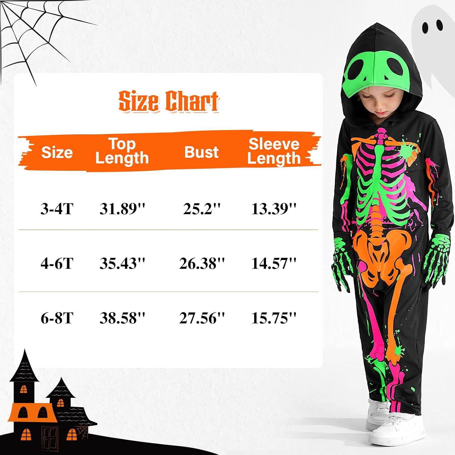 Weixinbuy Kids Halloween Skeleton Costumes Toddler Luminous Scary Skull Bones Jumpsuit Glow in the Dark Outfit for Child Baby image number 6