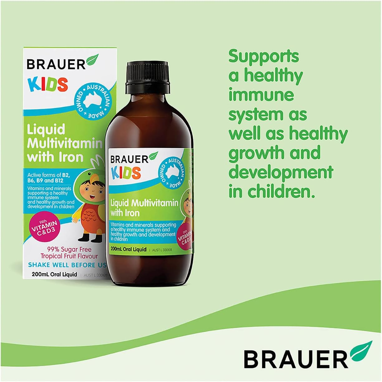 Brauer Natural Kids Liquid Multivitamin with Iron 200 Ml, Multicolor (BNLKMUL) image number 6