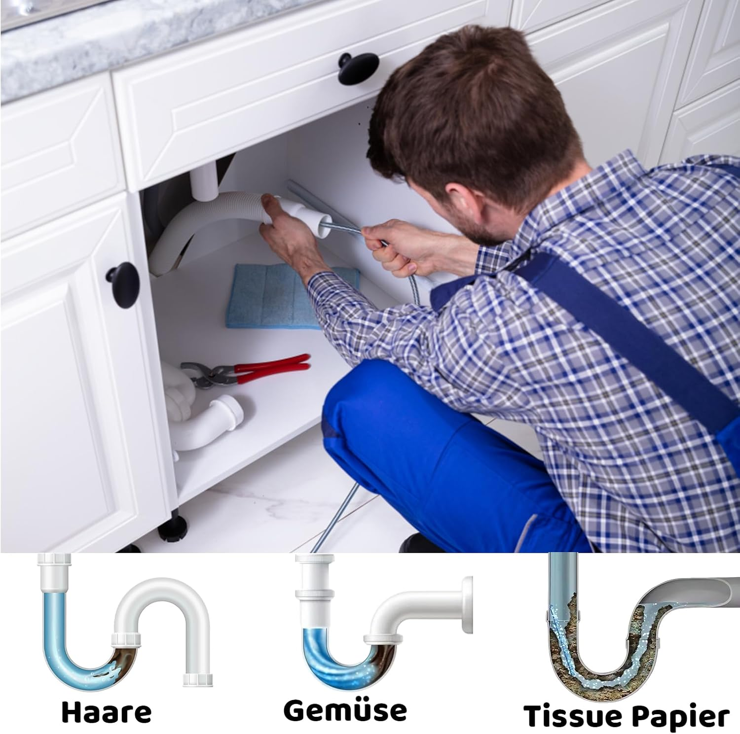 6 Piece Drain Cleaner Spiral, Pipe Cleaning Spiral for Kitchen and Bathroom, Flexible Drain Snake for Removing Hair and Blockages, Drain Spiral Set for Household and Professional image number 6