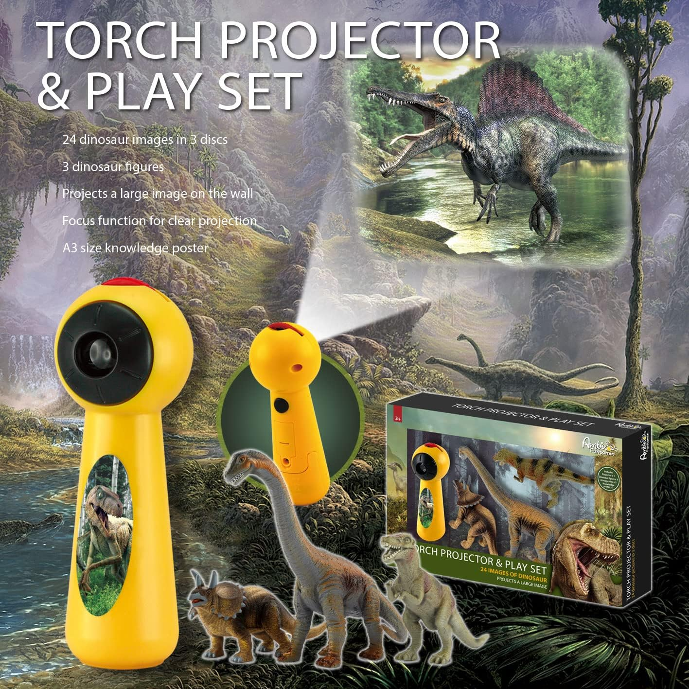 Dinosaur Projector & Play Set with 24 Images in 3 Discs, Ideal Boys Girls Kids Night Light STEM Education Toys, Decoration for Home Theater Ceiling Bedroom Party Living Room image number 3
