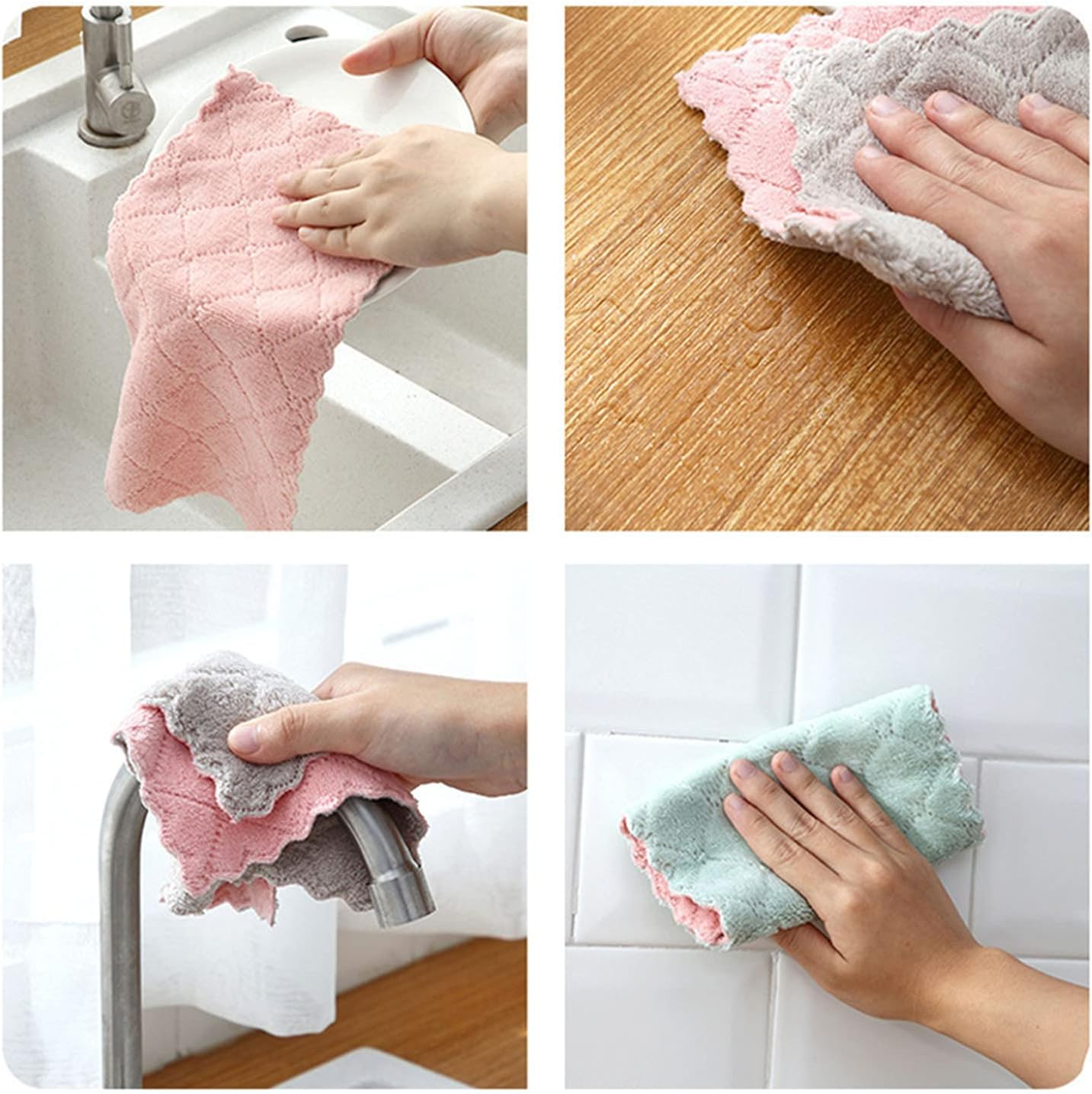12 Pack Kitchen Towels Quick Dry Washcloths, Coral Velvet Dishtowels Multipurpose Reusable Dish Cloths, Soft Tea Towels Absorbent Cleaning Cloths Double-Sided Microfiber Towel Lint Free Cleaning Rags. - Pink image number 4
