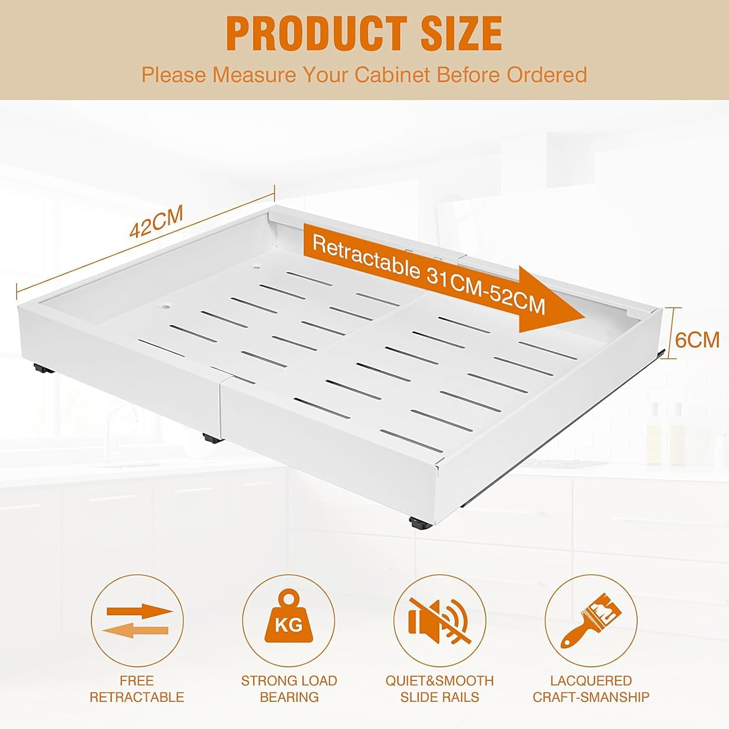 Pull Out Cabinet Organizer,Extendable Slide Out Pantry Shelves Storage,Sliding Drawer Pantry Shelf for Kitchen, Living Room, Home,Adhesive Pull Out Drawers for Cabinets (2) image number 3