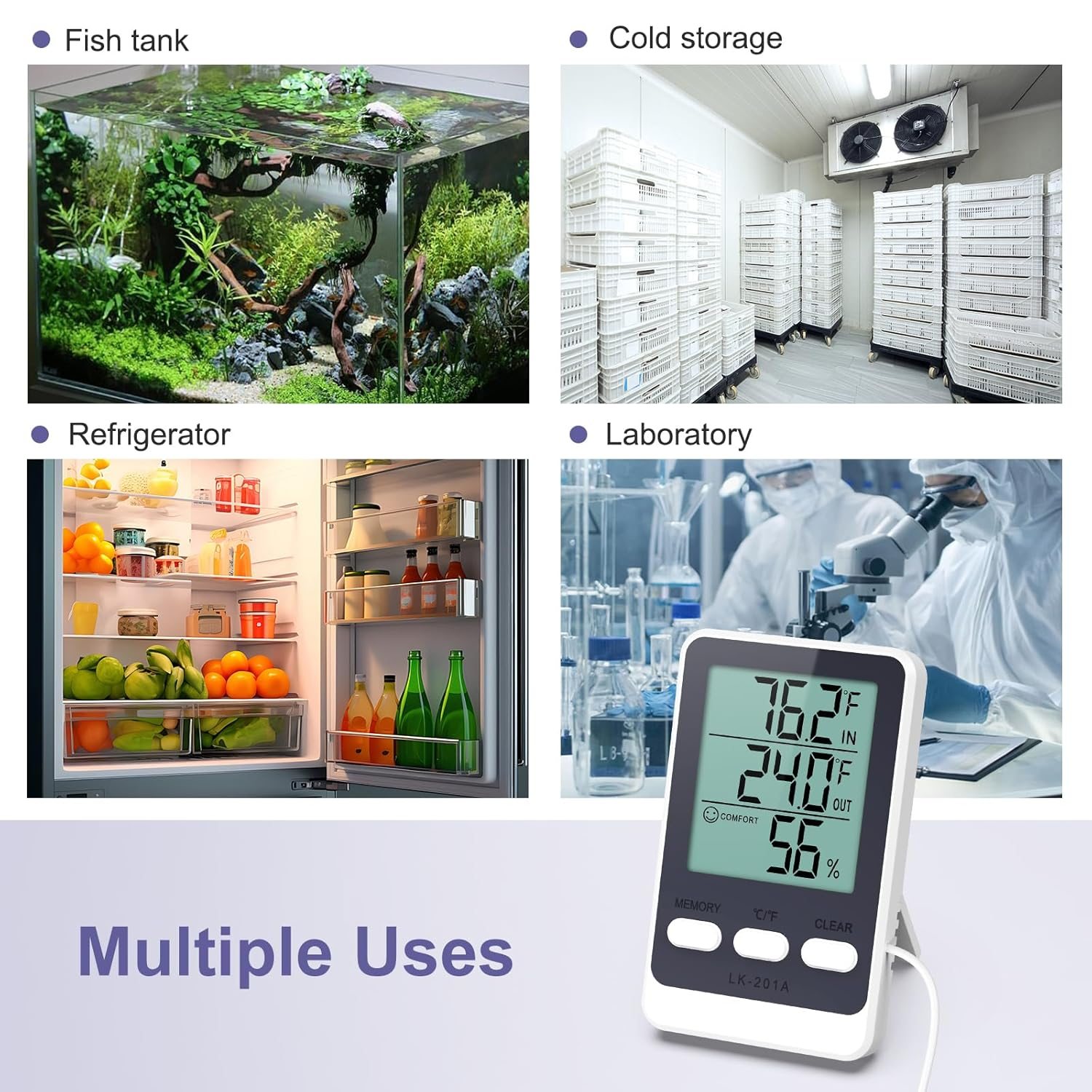 OQIMAX Digital Fridge Thermometer, Refrigerator and Freezer Thermometer with Probe, Indoor Thermometer Hygrometer with Min/Max Record, ℃/℉ Switch, Comfort Icon, Room Thermometer for Fridge, Aquarium image number 6