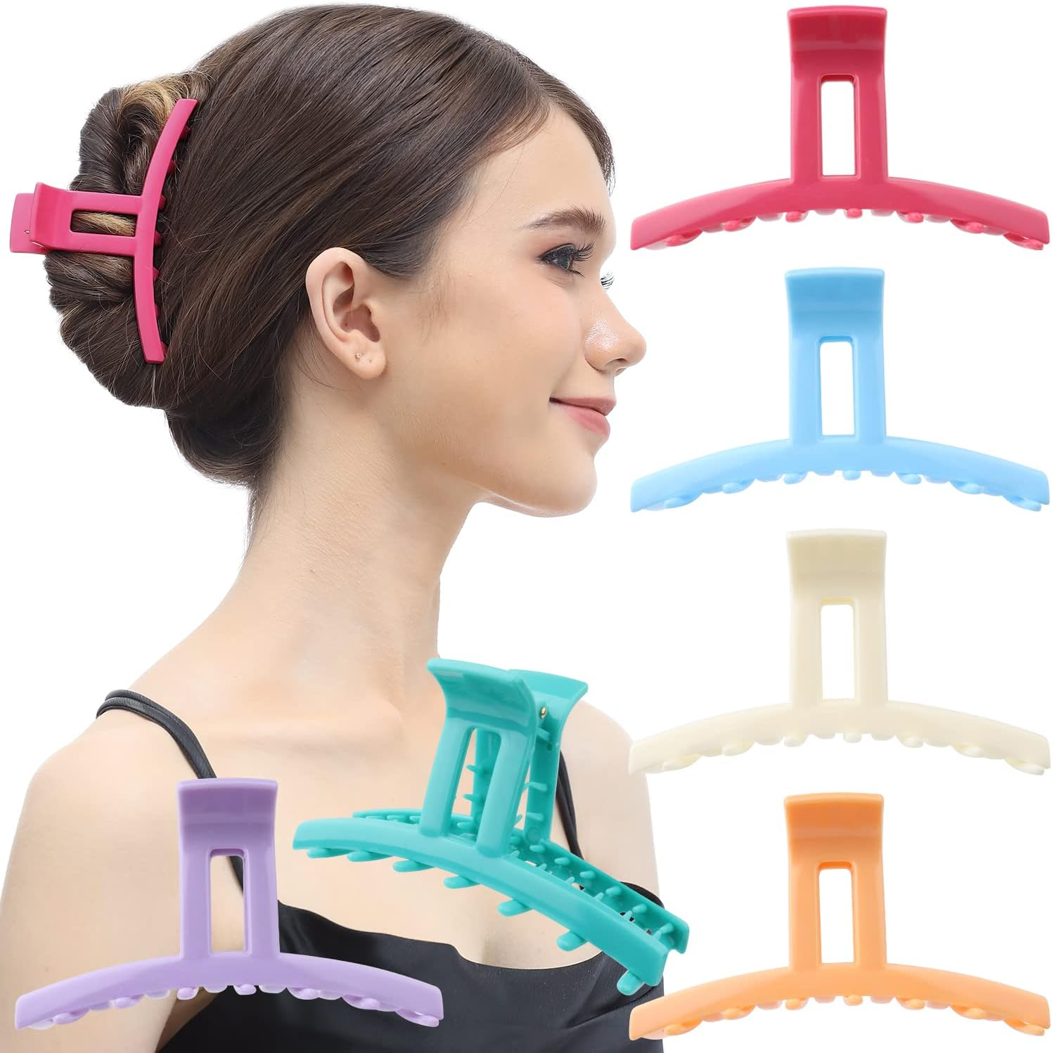RC ROCHE ORNAMENT 6 Pcs Womens Strong Hold Claw Thick Hair Clip No Slip Grip Strong Spring Teeth Claw Jaw Clamp Beauty Fashion Girls Ladies Classic Plastic Accessory Clips, Small Jelly Sweet Multicolor