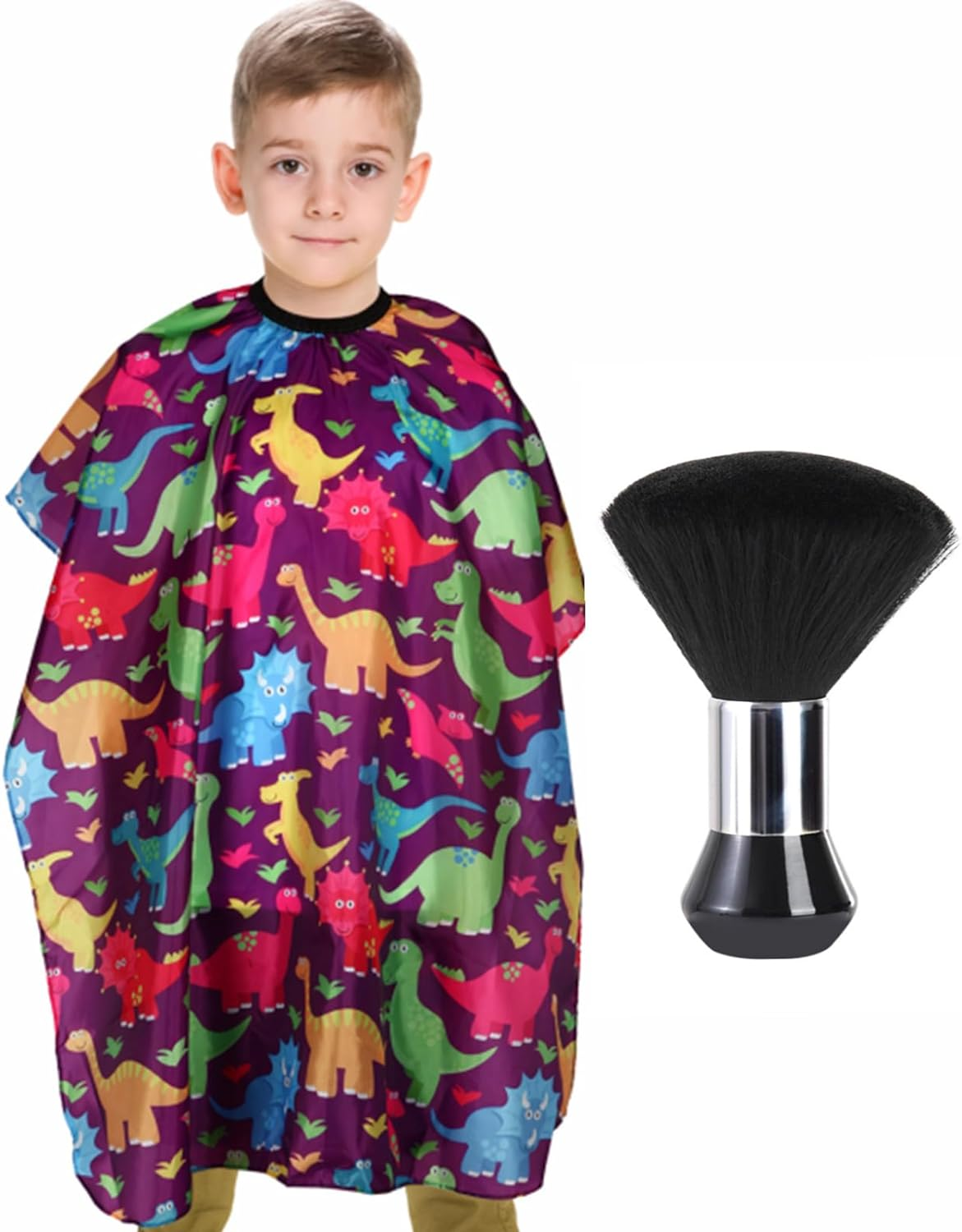 Kids Barber Cape with Neck Duster Brush, Professional Salon Hair Cutting Cape with Adjustable Snap Closure