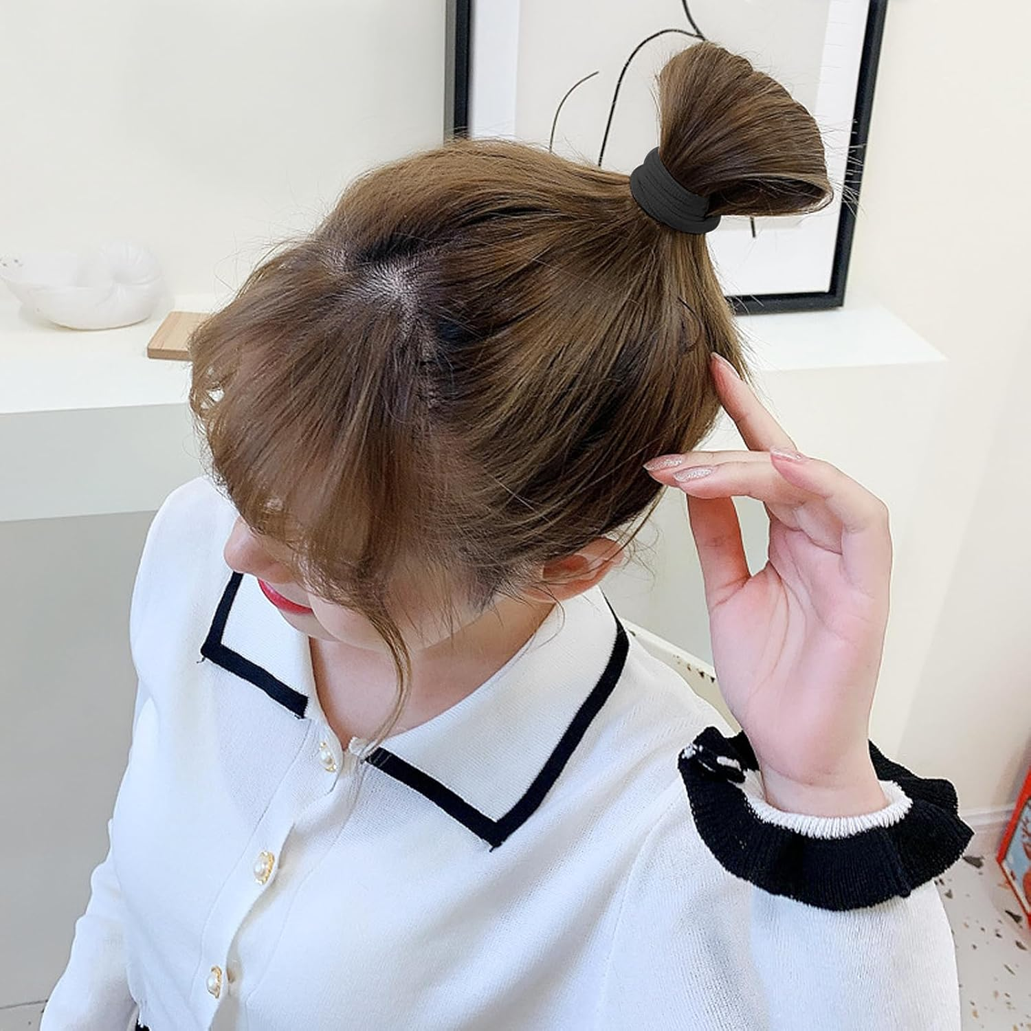 SWYSGS 40 Hair Bobbles Black - Premium Rubber Bands Hair Bands - Elastic and Cotton - Rubber Bands for Women and Girls Bun - Hair Band Ponytail Rubber, Black