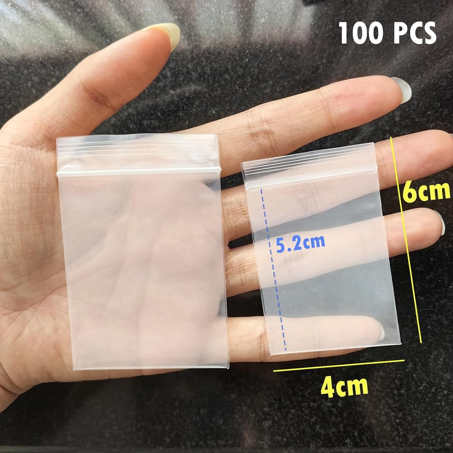100 Pack 4X6Cm Heavy Duty Ziplock Bags, 20 Mil (200 Micron) Thickened Reusable Plastic Jewelry Storage Bags, Small Self Sealing Pouches for Jewelry, Pills, Crafts, Beads Accessories image number 6
