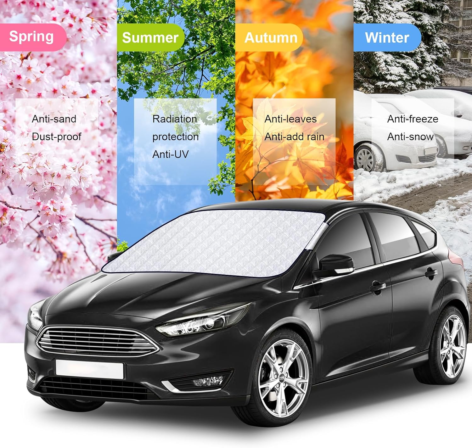 Car Windshield Snow Cover, Automotive Windshield Cover for Snow, Ice, Sun Frost Guard Windshield Cover Dust Cover Car Protector for Winter Summer(146X114Cm) image number 4