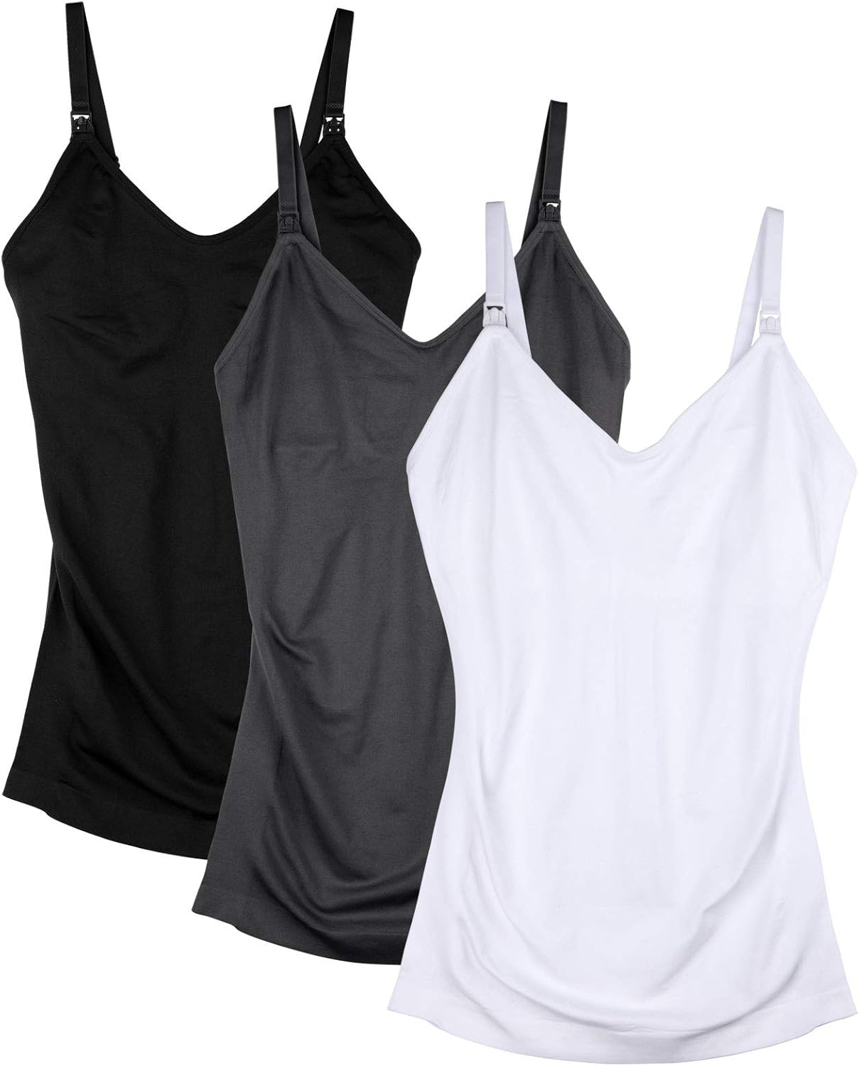 Womens Maternity Nursing Tank Cami for Breastfeeding with Adjustable Straps, Black+Dgrey+White