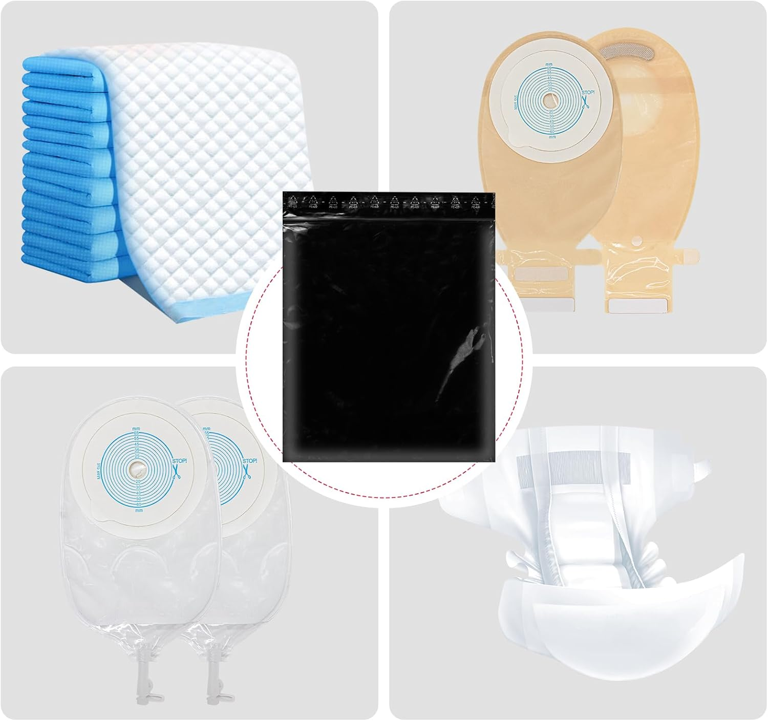 100 Pcs Ostomy Pouch Disposable Bags 11X15.7 Inches, Zip Seal Closure, High Sealing to Lock Out Odors, Ostomy Waste Disposal Bags for Colostomy Waste Bags Nappies Incontinence Pads image number 1