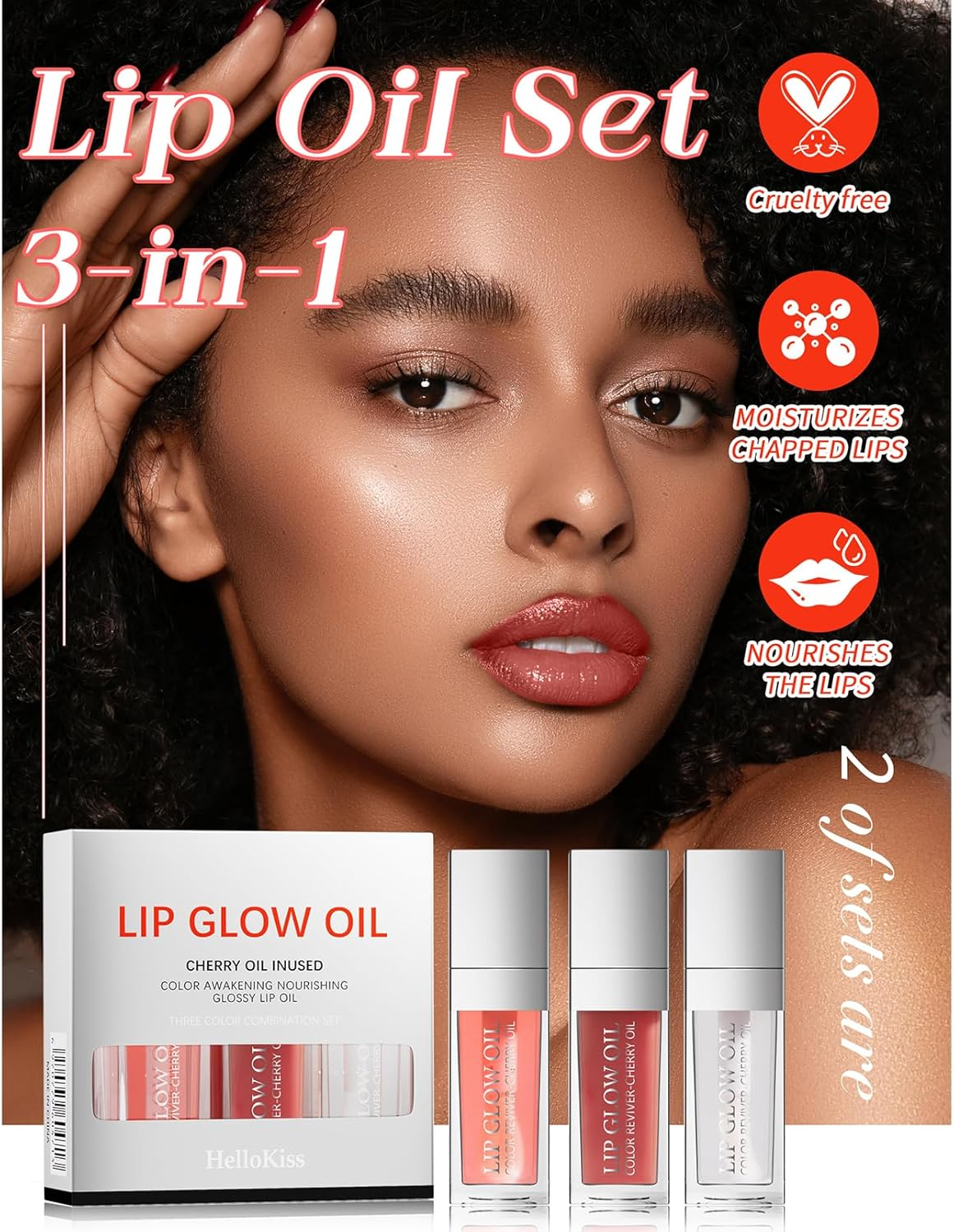 Joyeee Lip Oil Tint Lifter Gloss, 3PCS Fruit Flavored Balm Plumper Extreme Glow Oil Clear Gloss Set, Liquid Lipstick Long Lasting Hydrating Primer for Girl Women Gift image number 1