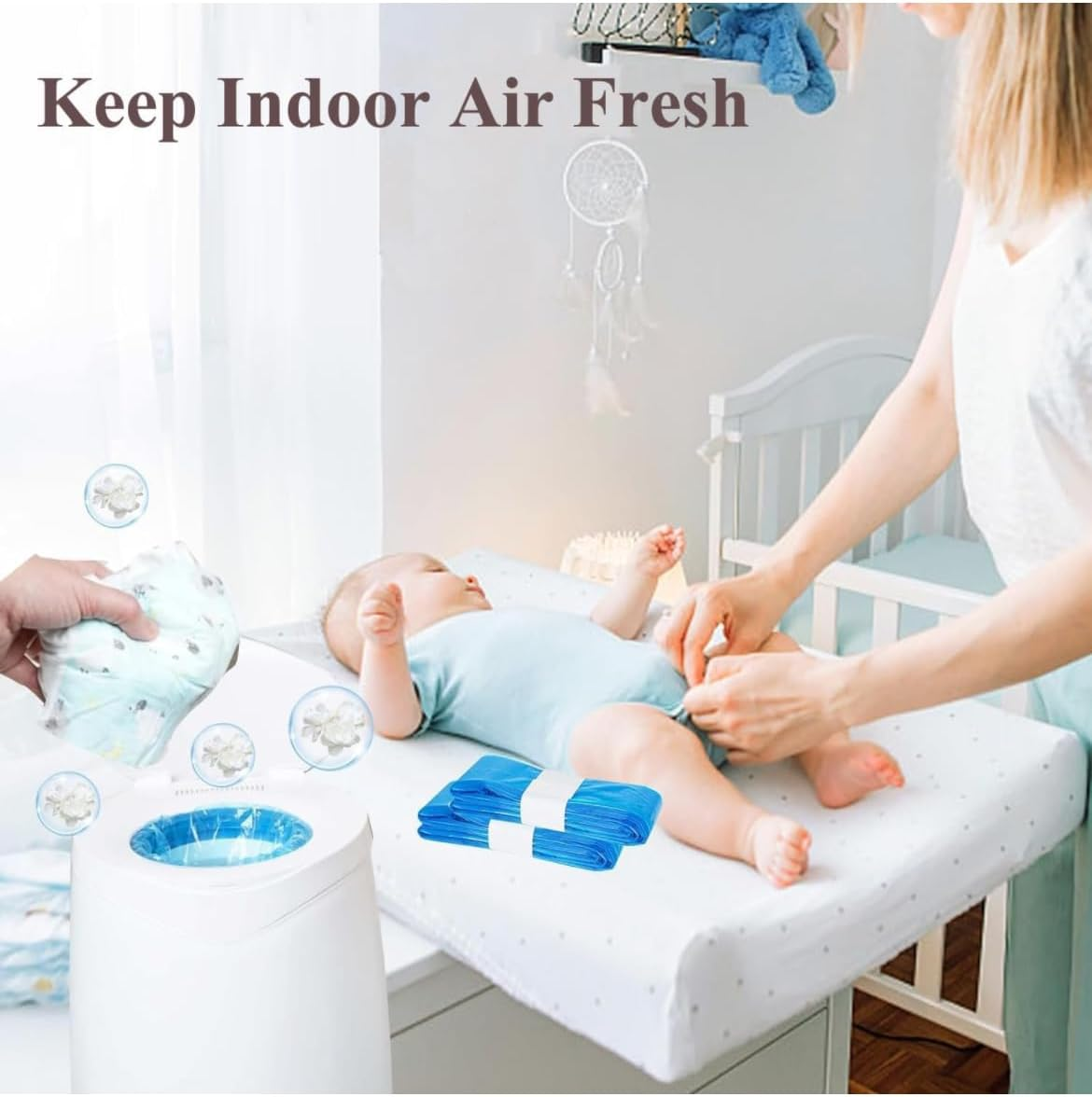 4 Pack Nappy Bin Refills, 6.5M Each, Locksmell, Refill Bags, Diaper Bin Pail Disposal Bags, Compatible with Angelcare and Spross Diaper, and All Other Bins image number 3