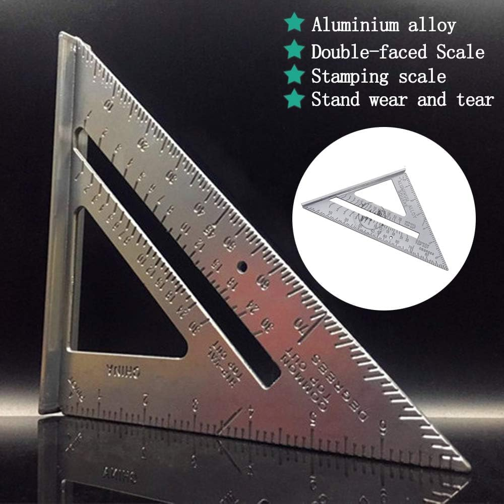 7" Triangle Ruler Protractor Measuring Tool, Aluminum Square Carpenter Layout Angle Ruler Tool for Woodworking and Carpentry image number 6
