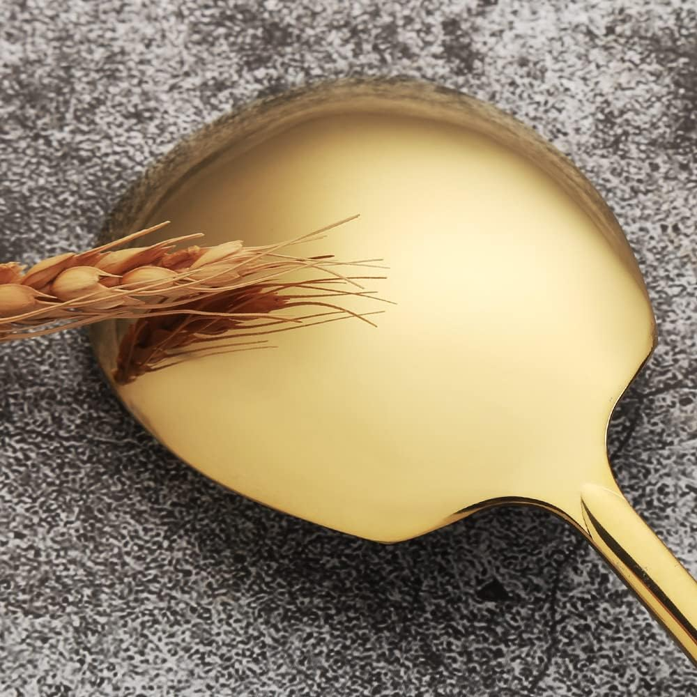 Stainless Steel Serving Spoon X 3, Slotted Serving Spoon X 3, 9.14 Inches Large Serving Utensils Set of 6 for Catering, Dishwasher Safe (Gold) image number 3