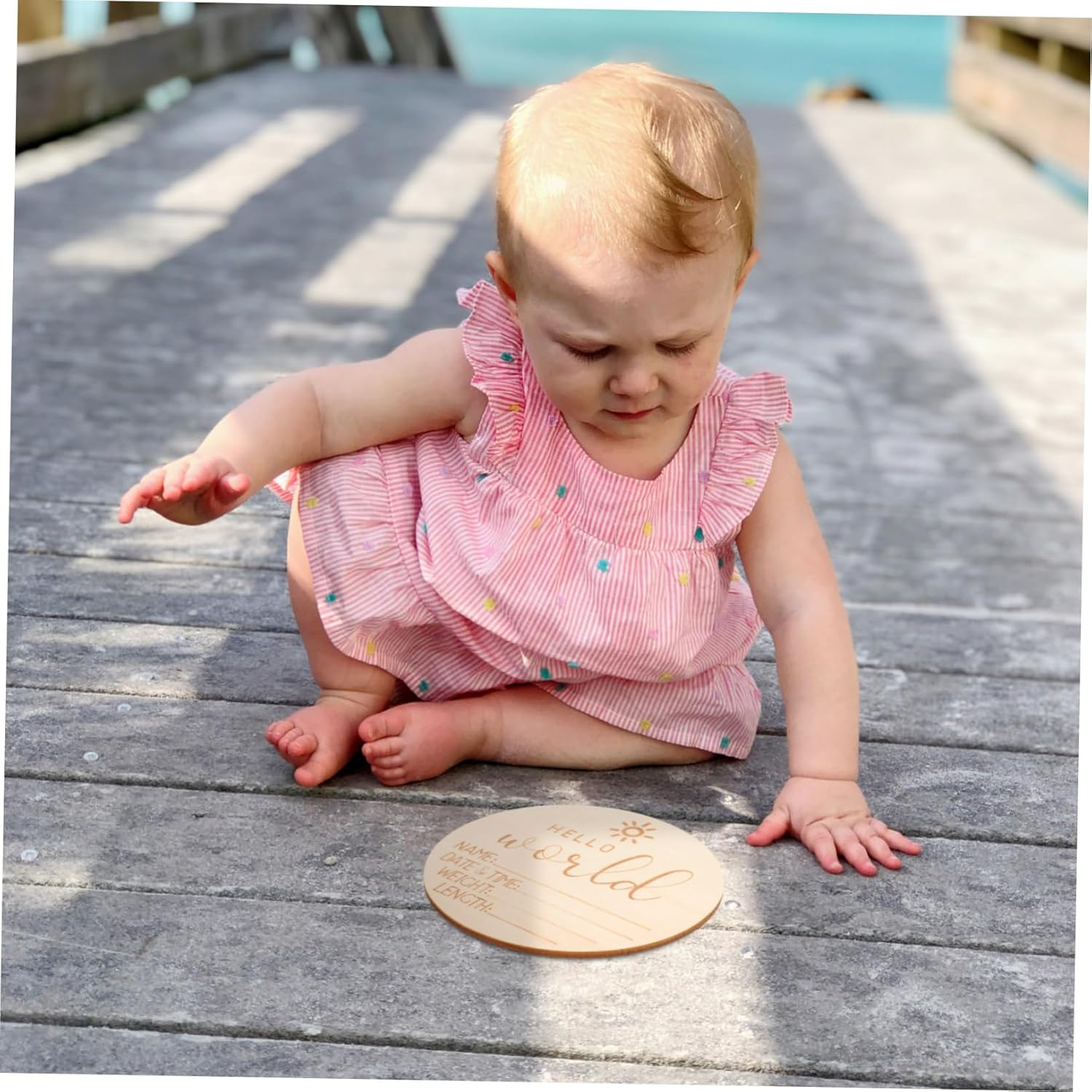 VICASKY 5Pcs Wooden Birth Announcement Cards for Newborns Name Sign Cards for Shower Party Decorations image number 2