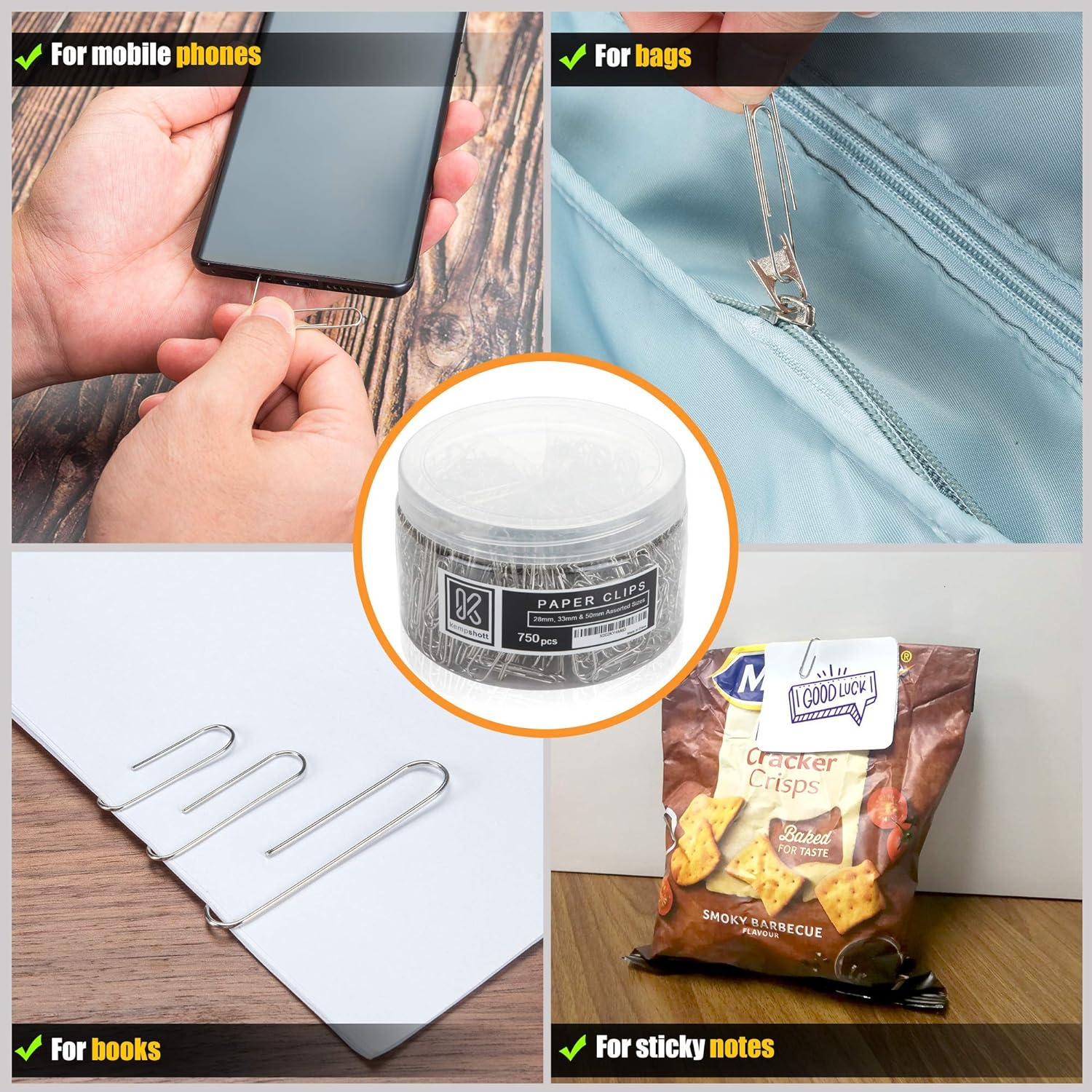 750 Paper Clips Assorted Sizes Small, Medium and Large Paperclips for Paperwork Ideal for Home, School and Office Use (Assorted, Silver) - Blue image number 2