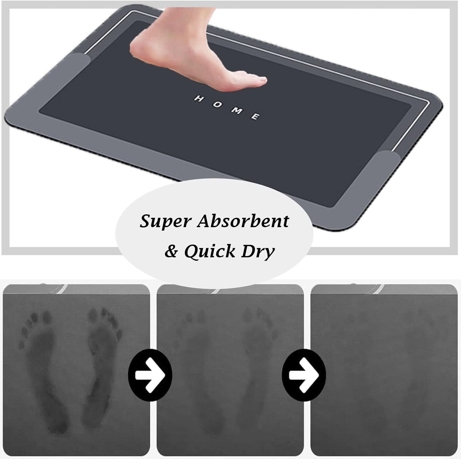 Bathroom Rugs Sets 2 Piece,Bath Mat and U-Shaped Toilet Rug,Non-Slip,Absorbent Easy Clean Bathroom Rugs,Quick Drying Diatom Rubber Bath Mats for Bathroom,Tub and Shower